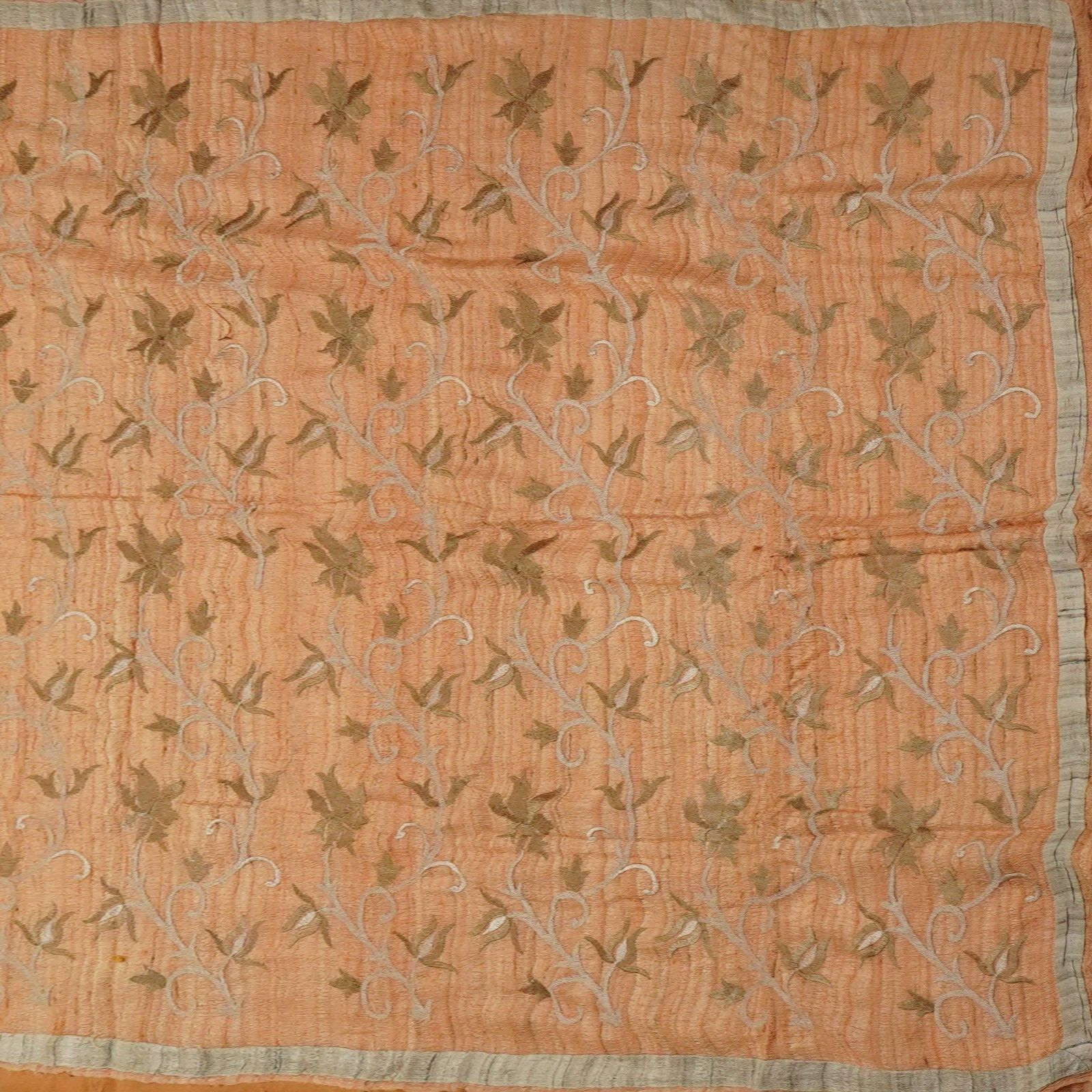 Vintage Orange Sarees 100% Pure Silk Handloom Khadi Sari Heavy Craft Fabric