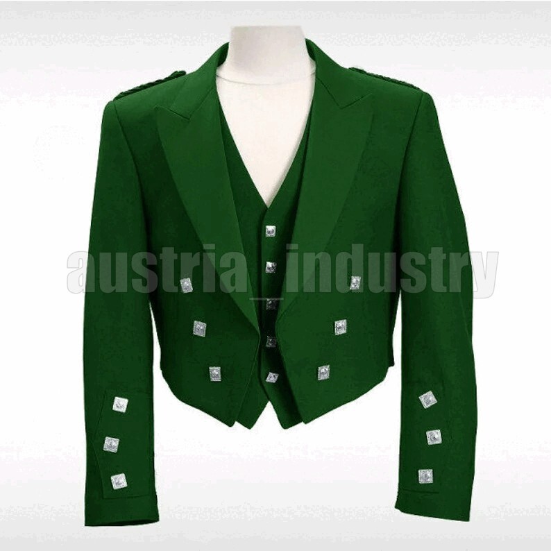 Scottish Prince Charlie Wool Kilt Jacket Different Colors With Vest 3-5 Button