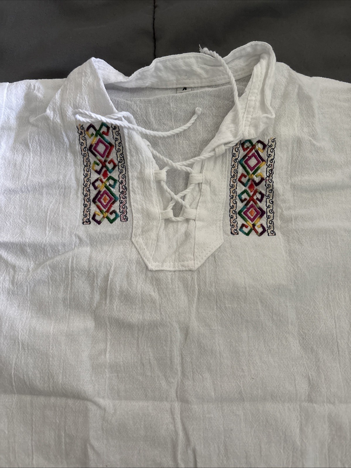 Boys White Embroidered Shirt Sz 4 – Ecuadorian Ethnic Short Sleeve Handmade