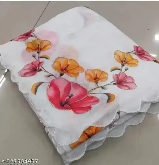 Women’s Linen cotton digital print with hand work,cut work Saree