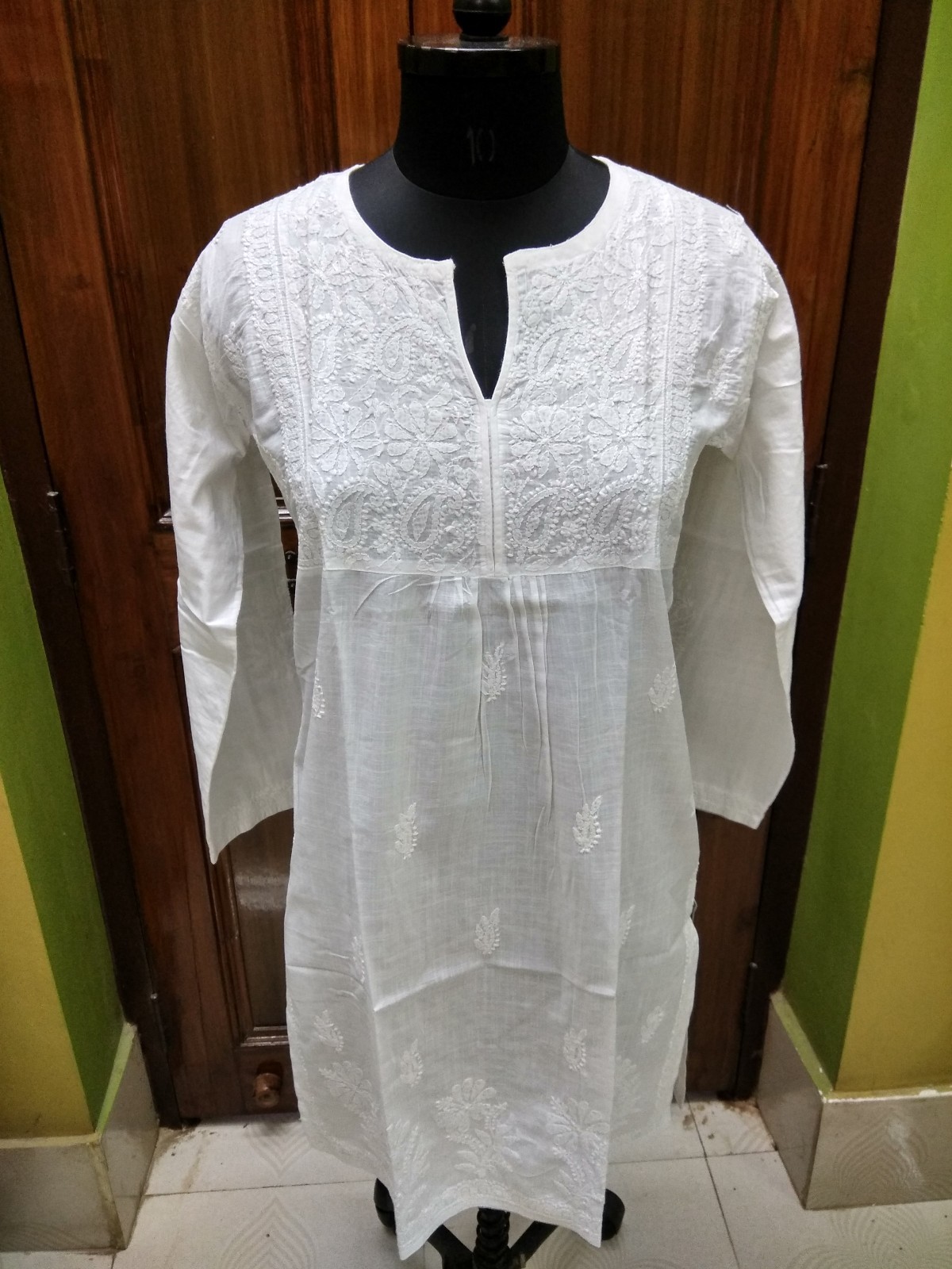 XS 36 XL 44 TUNIC KURTA 100% COTTON TOP HANDMADE ETHNIC CHIKAN EMBROIDERY KURTI