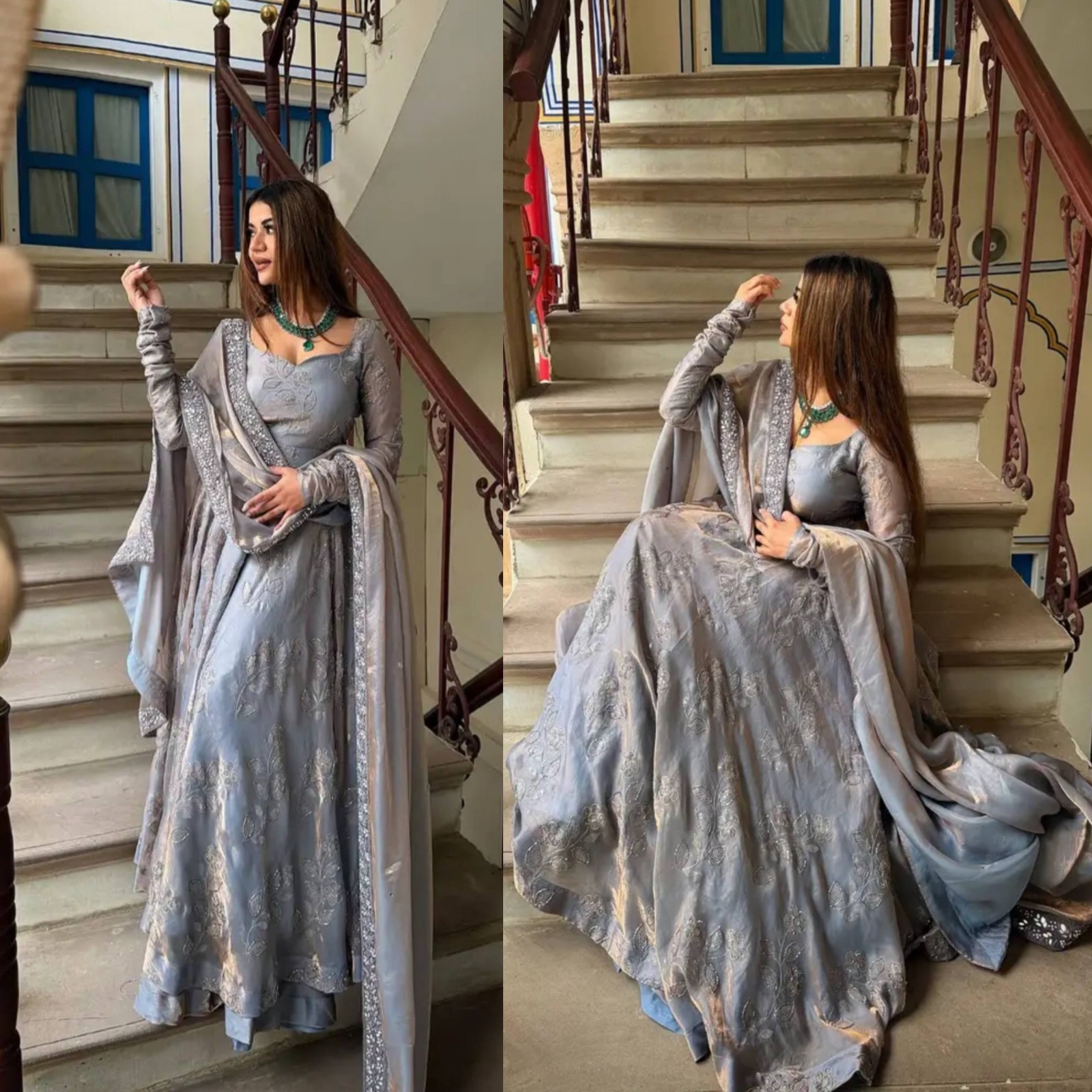 Attractive Designer Silk Anarkali Suit With Dupatta For Wedding & Party