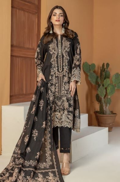 Khaadi Stitched 3 pc Women’s Shalwar Kameez Black, Size Medium