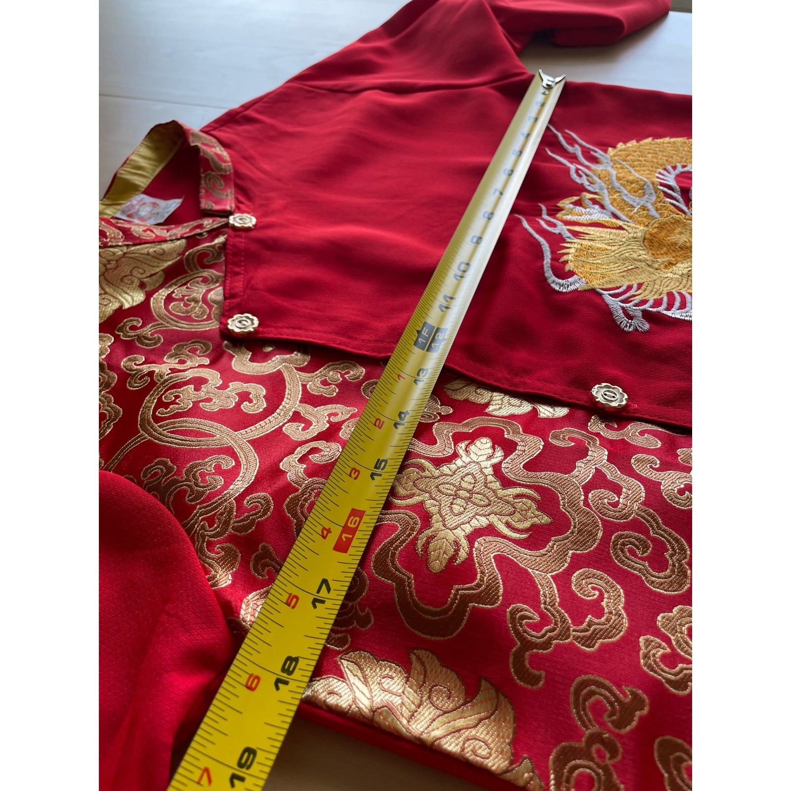 Viet Fashion Kids Red Gold Silk Dragon Ao Dai Tunic Brocade Size 14 Vietnam