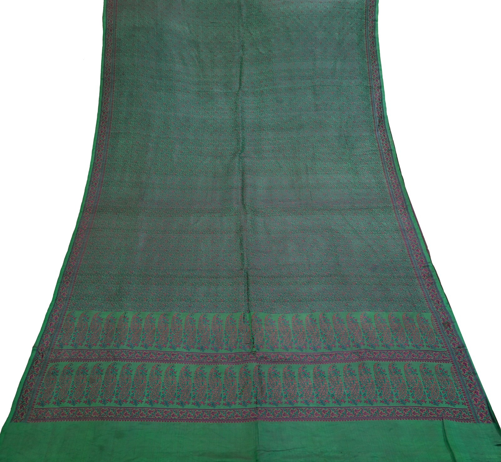 Vintage Green Banarasi Silk Saree Pure Satin Silk Handwoven Tanchoi Fabric 5yard