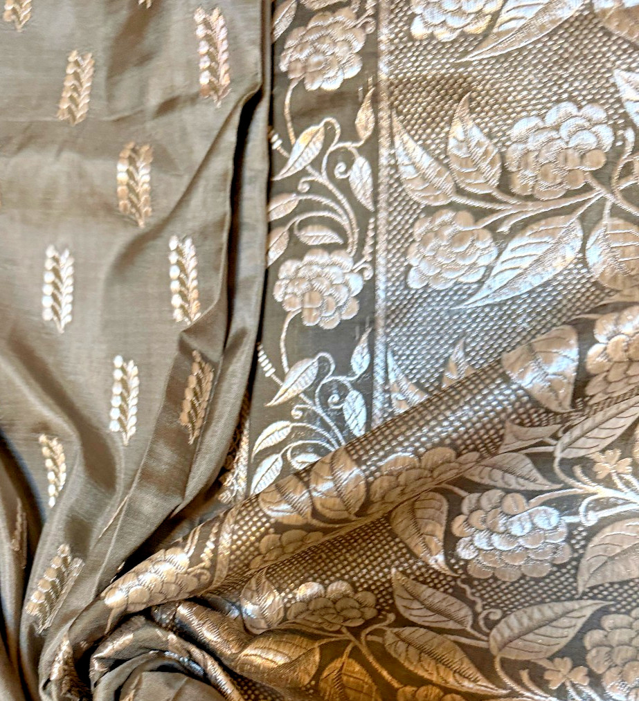 VTG Indian 100% SILK/SILVER THREAD! Sari ZARI Woven Saree 5yd X 1.25yd