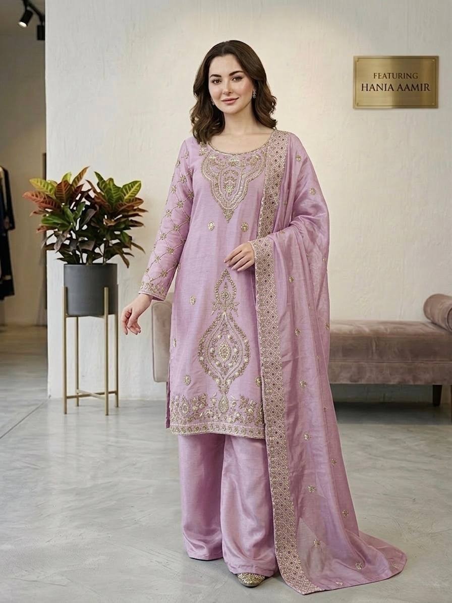 Fancy Designer Silk Kurta Palazzo With Soft Net Dupatta For Women & Girls