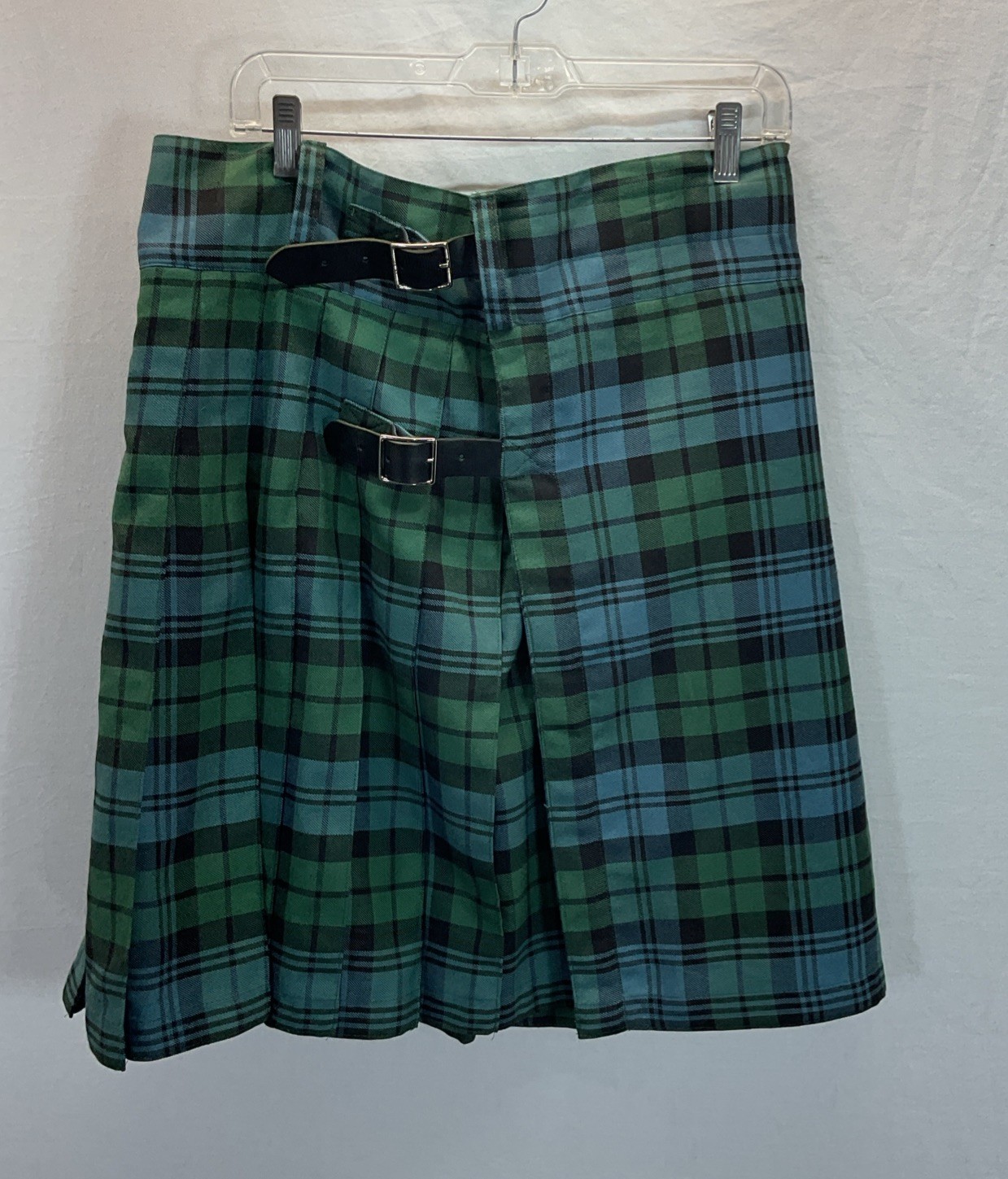 Sport Kilt Green Plaid Made in USA Hook & Loop Closure PolyBlend Black Watch LG