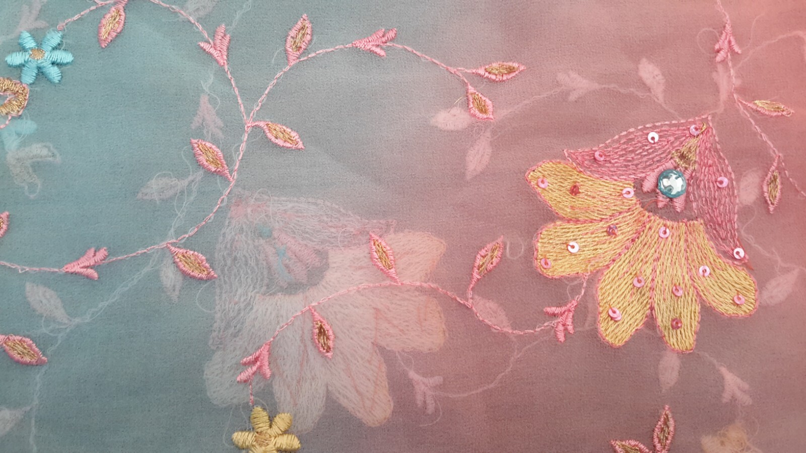 Womens Pakistani Indian Dupatta Scarf Sequins Beaded Embroidered 34″x82″ EUC