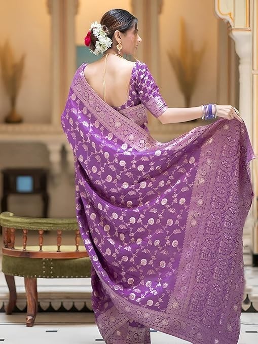 Women’s Pure Kanjivaram Silk Saree Soft Banarasi Style Wedding With Blouse Piece
