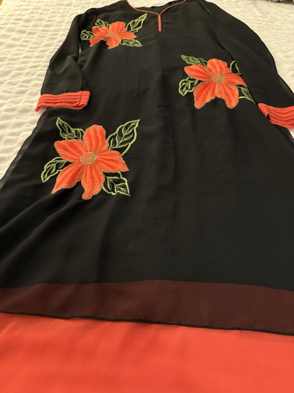 Ray Boutique Women Dress Indian Tunic Lined Embroidered Appliqué Flowers Size XL