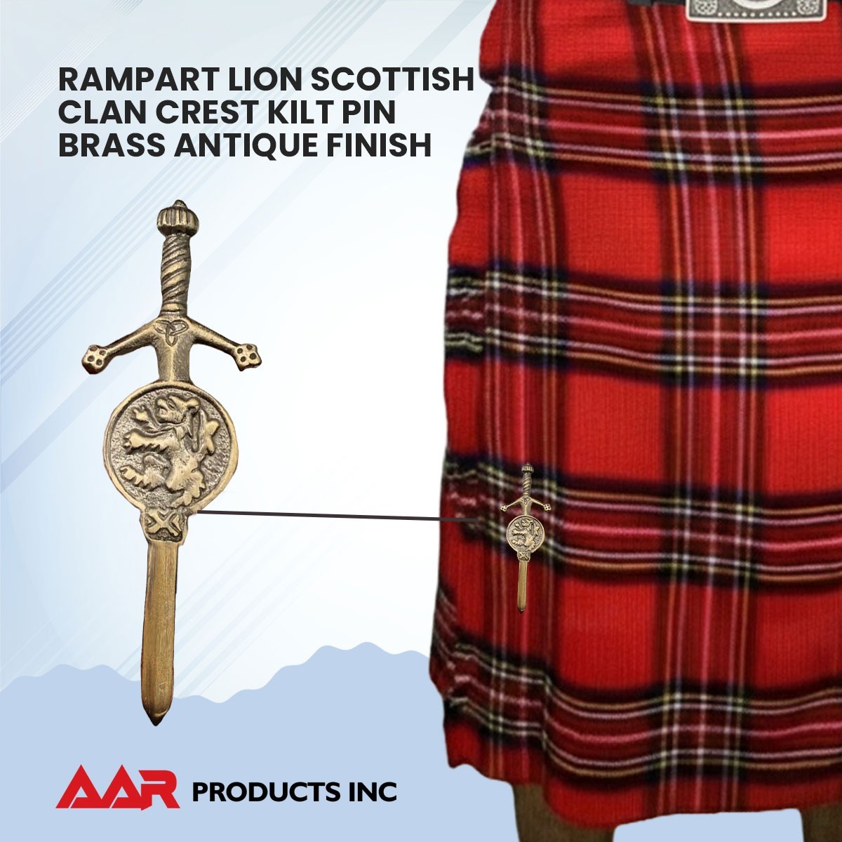 Rampant Lion Kilt Pin 3.5″ Antique Finish Scottish Highland Kilt Pin with Badge