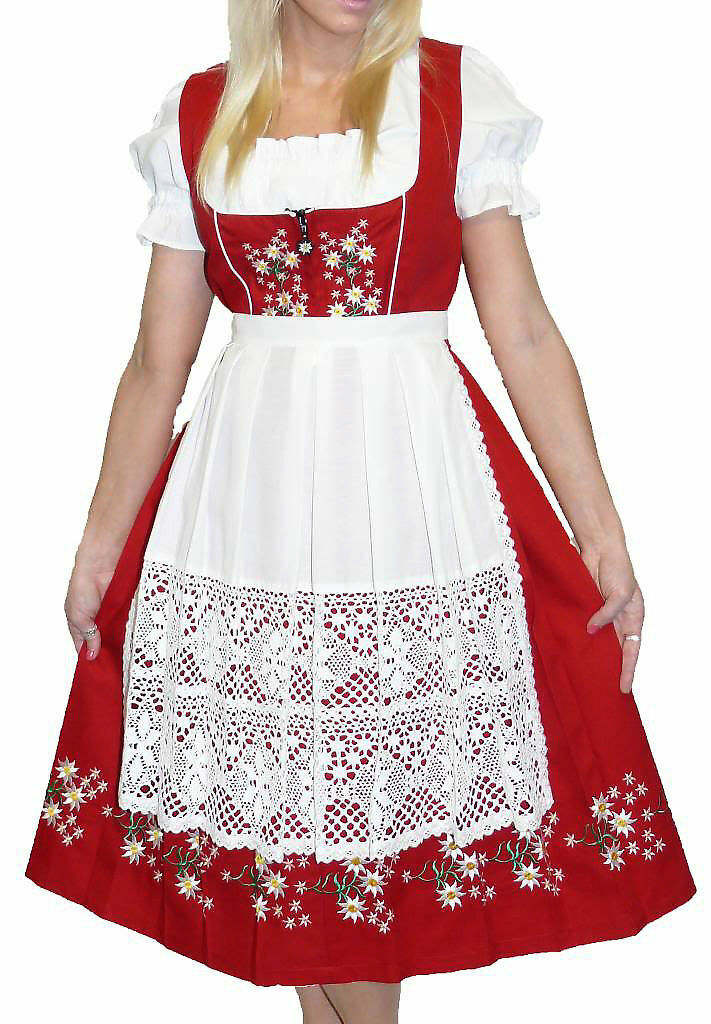 XS S M L XL 2XL Red Cotton German Dirndl Dress EMBROIDERED Oktoberfest Waitress