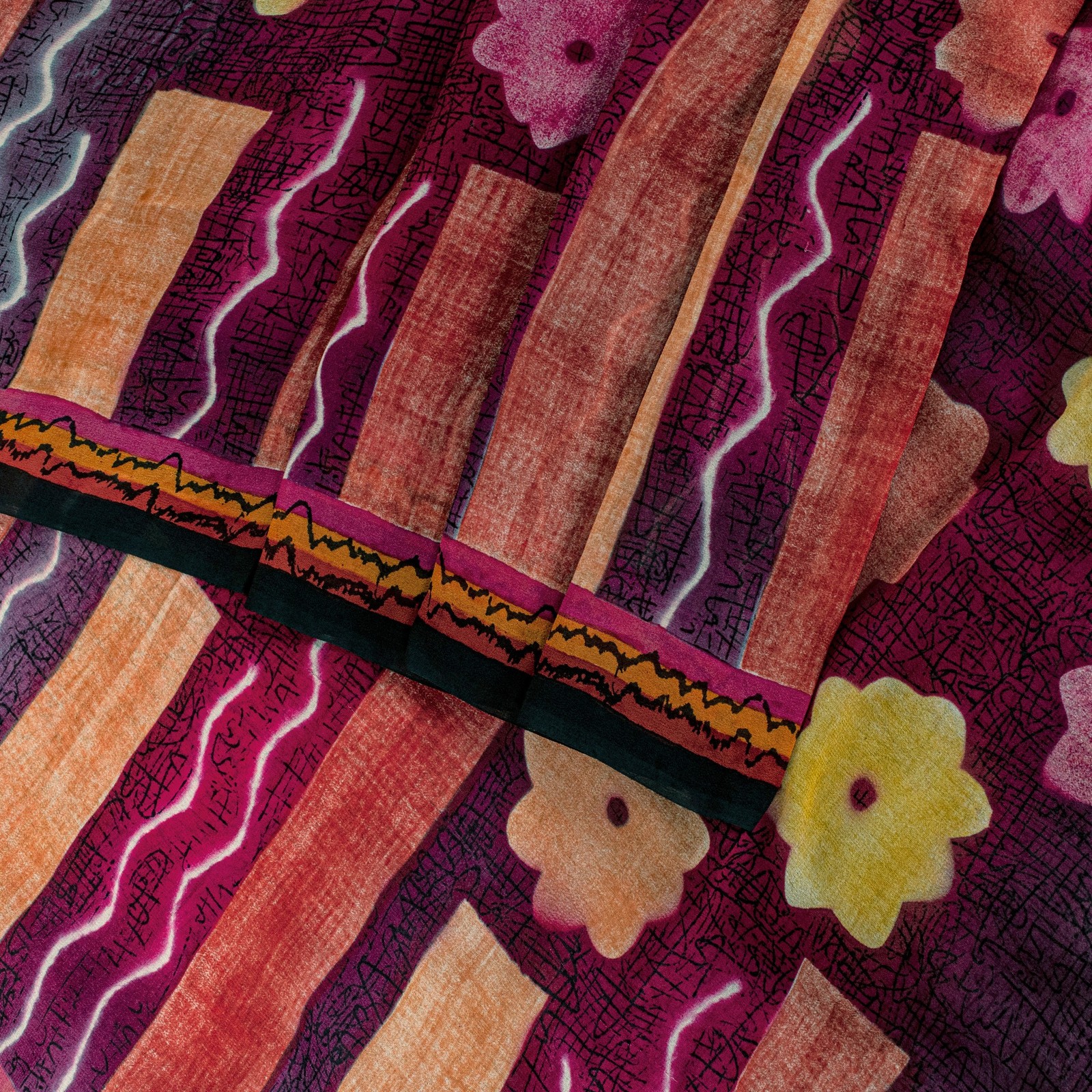 Sanskriti Vintage Magenta Pure Georgette Silk Saree Abstract Rotary Print 6+Yd