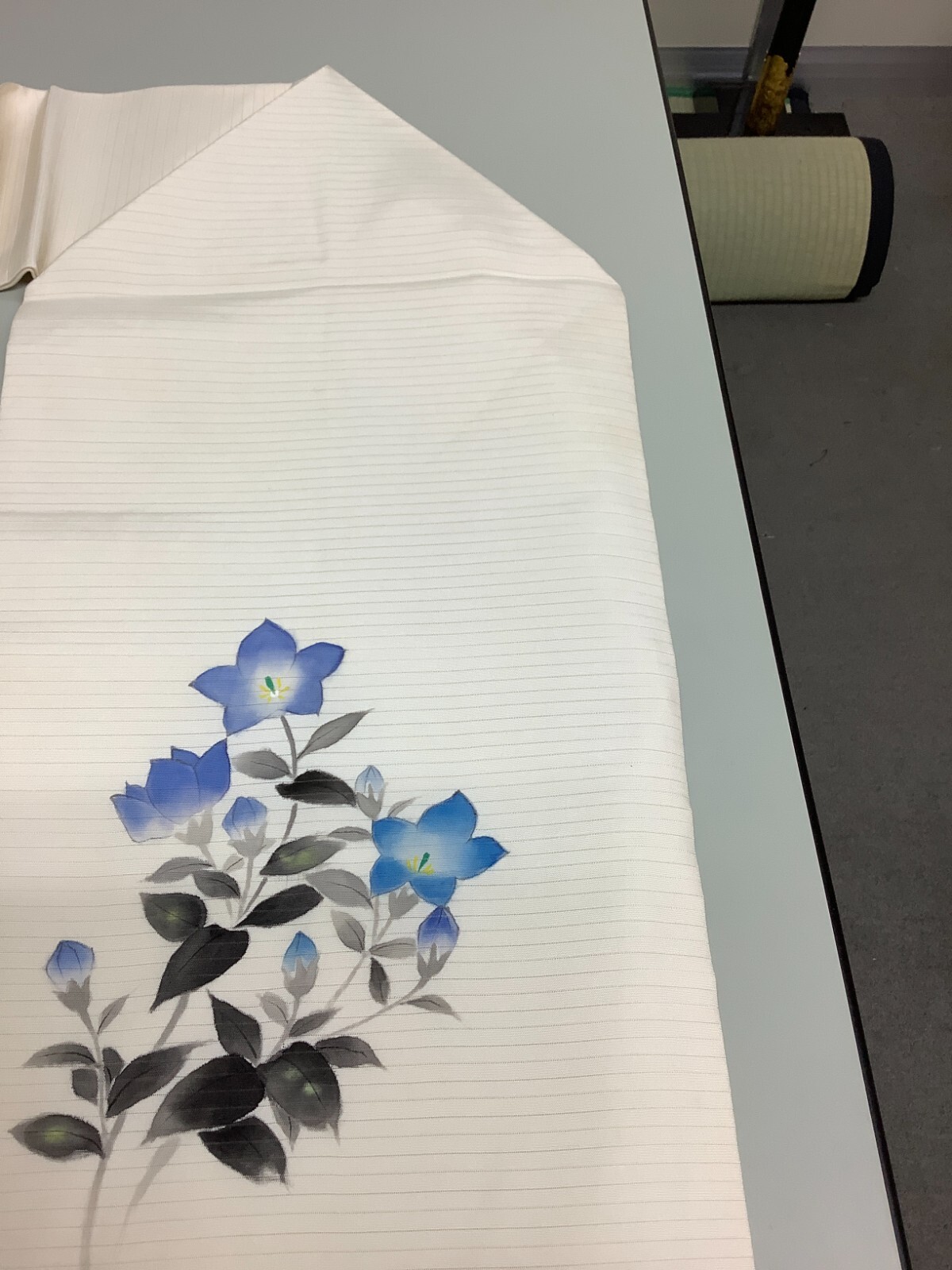 Japanese Vintage Kimono Nagoya Obi pure silk White flower mark 140.1×11.8inch