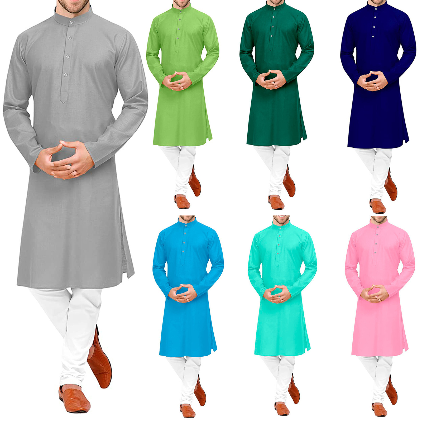 Cotton Kurta Pajama Set Traditional Plain Tunic Dress For Party & Festive Wear