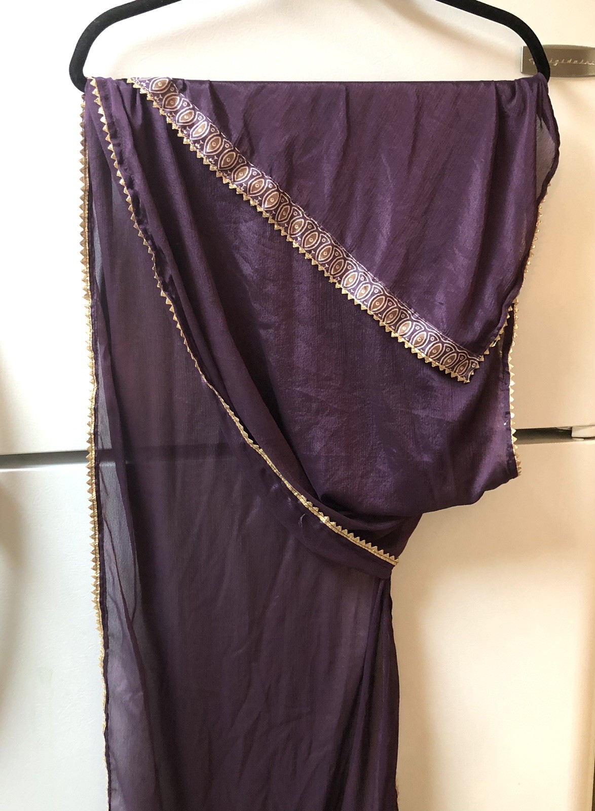 Women’s Purple Chiffon Shawl/Wrap Gold Trimming Stunning