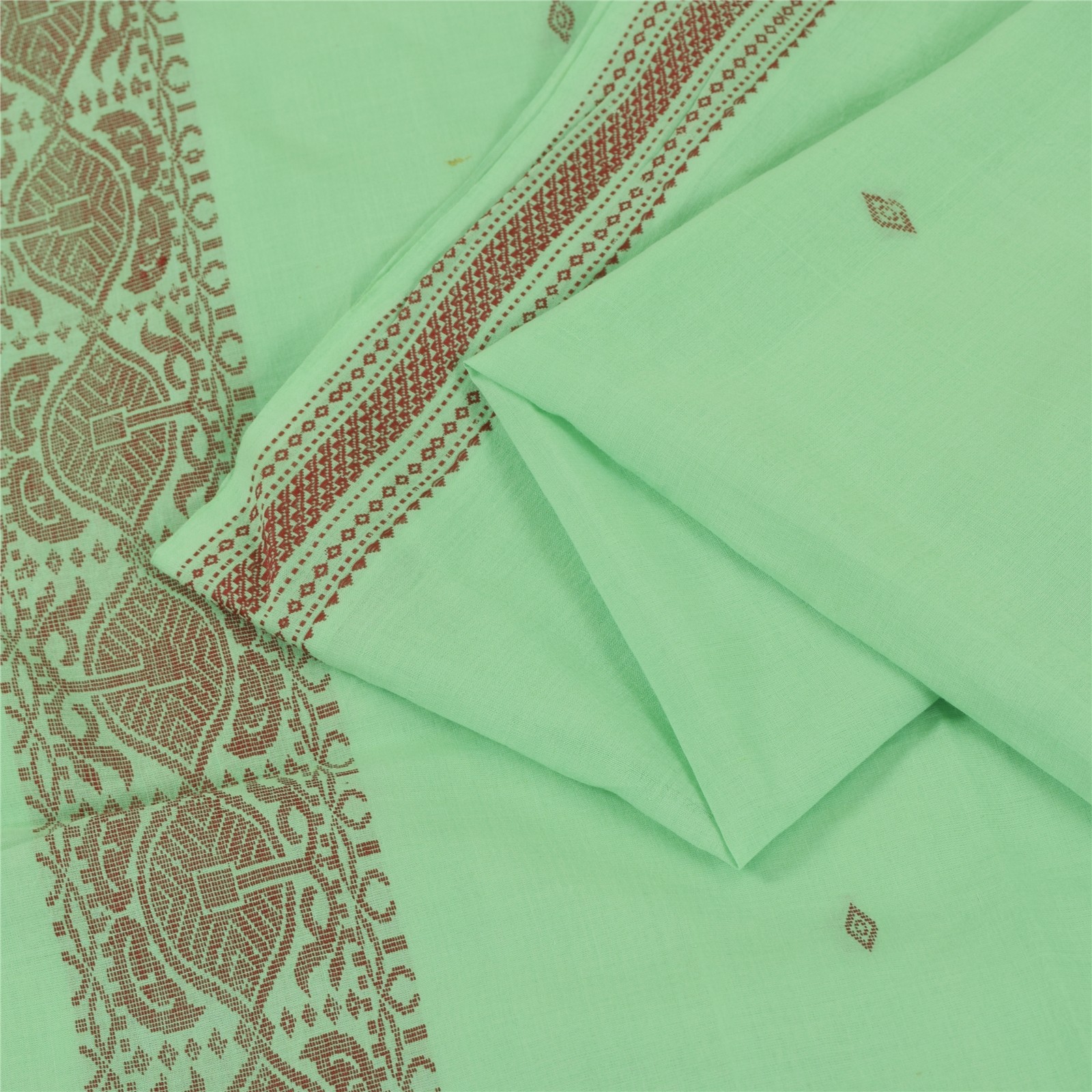 Sanskriti Vintage Sarees Begumpuri Pista Green Handwoven Pure Cotton Sari Fabric