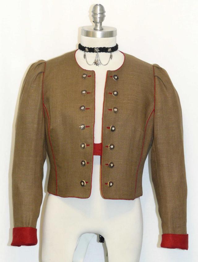 LODEN GREEN ~ LINEN ~ German Women SHORT Hunting Dress Sport Riding JACKET / 8 S