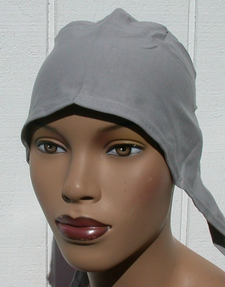 Conservative Turban Cap Hijab LIGHT GREY Cotton Tie Back Bonnet