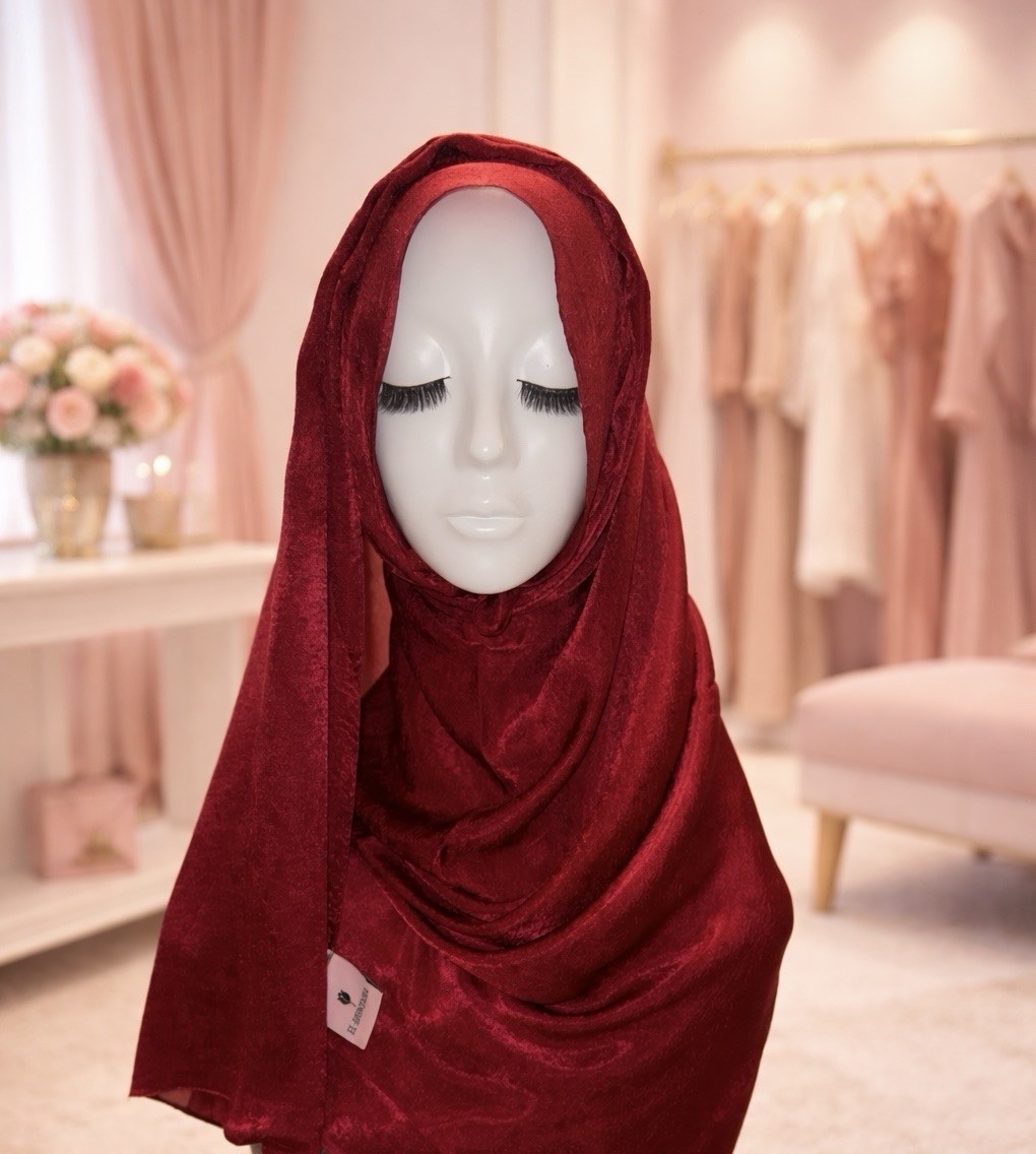 El-Muntaha Burgundy Silk-Blend Hijab | Elegant Soft Draped Scarf