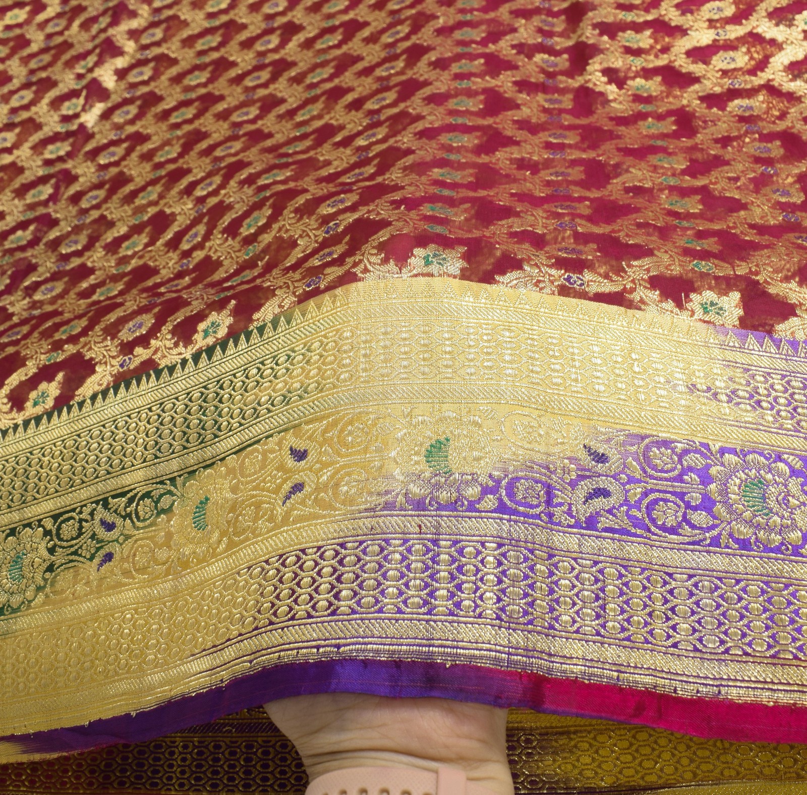 Sushila Vintage Heavy Saree Pure Organza Silk Banarasi Brocade Woven Sari Fabric