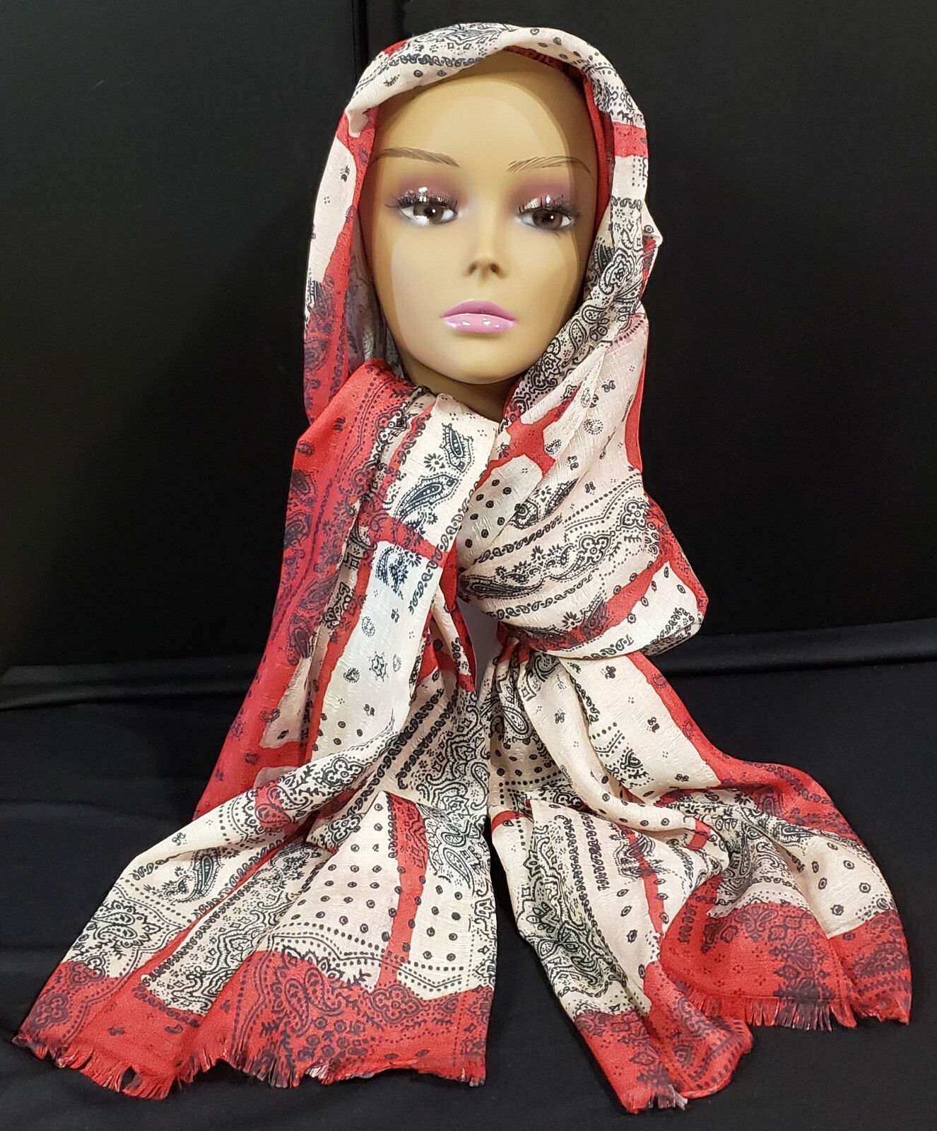 Sehr-i Sal Istanbul Turkish Turkey Red & Black Muslim Hijab Head Scarf 72″x30″