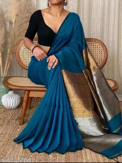 New Pure Khadi Cotton Saree For Women Indian Sari With Running Blouse Party Wear