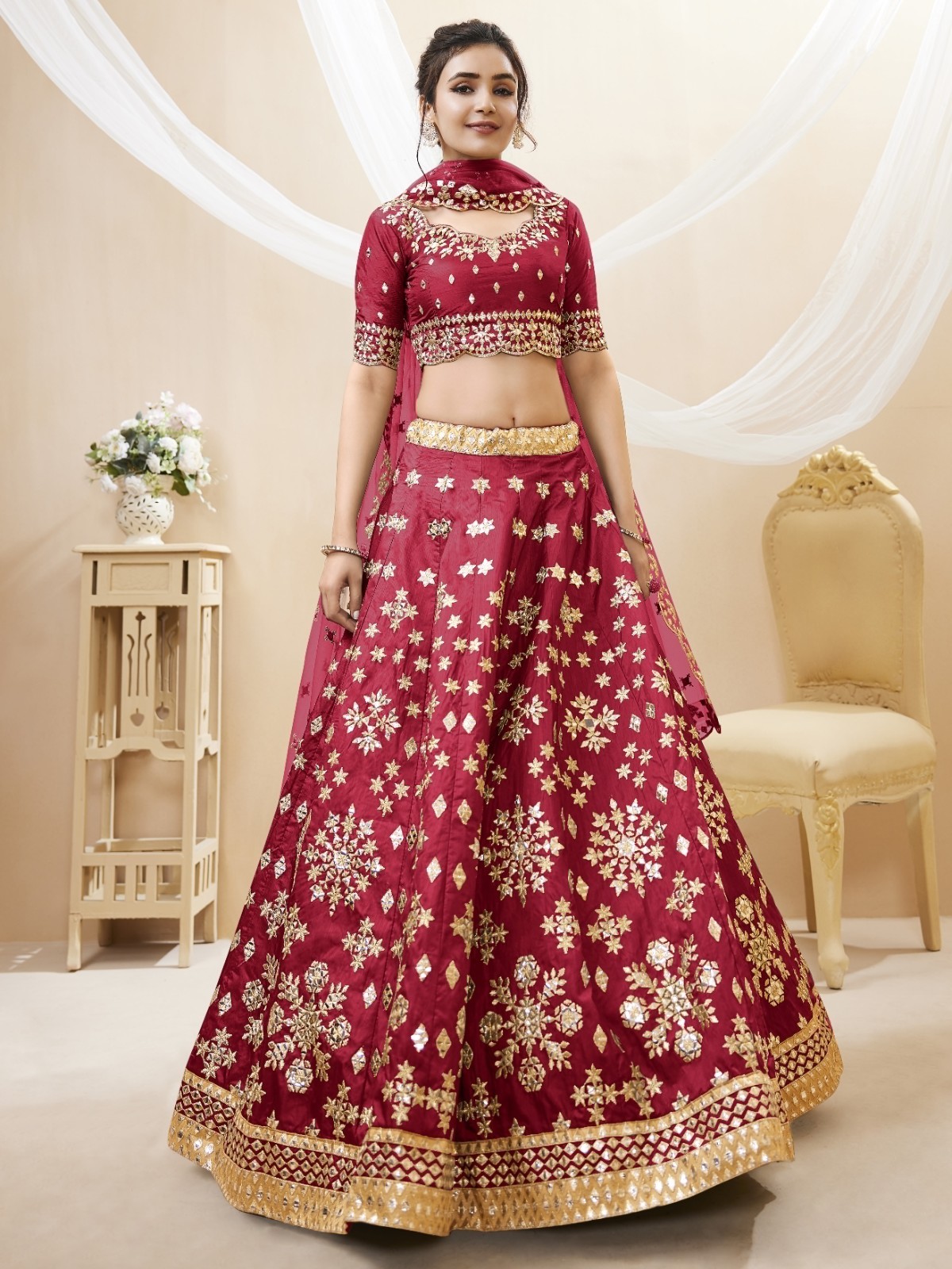 Women’s Red Art Silk Lehenga Choli | Indian Wedding Reception & Sangeet Global