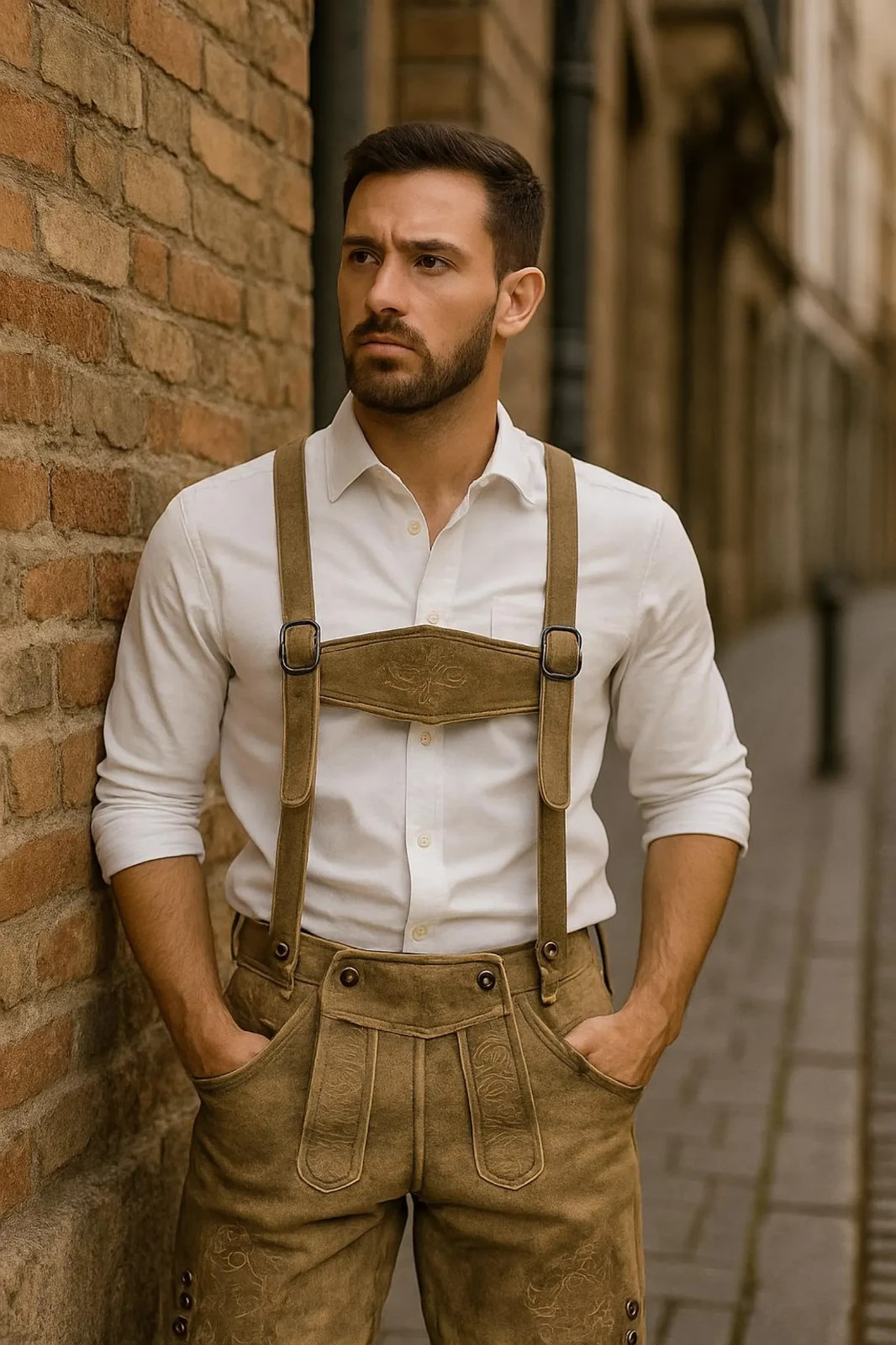 Men’s Bavarian Lederhosen Shorts – Traditional German Suede Shorts