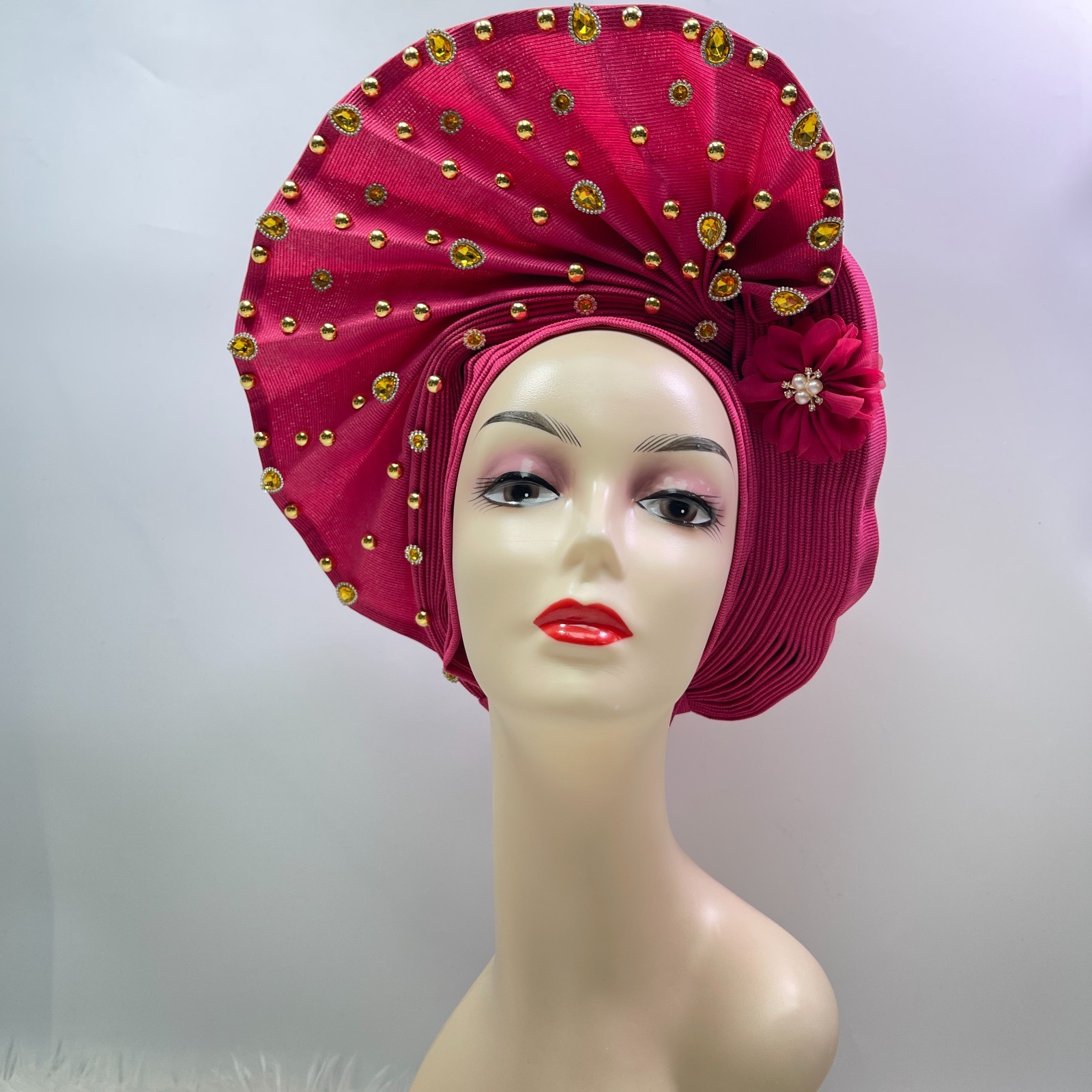 African Gele Fabric Turban Headtie Made Aso-Oke Auto Gele Head Wear Hat Stones
