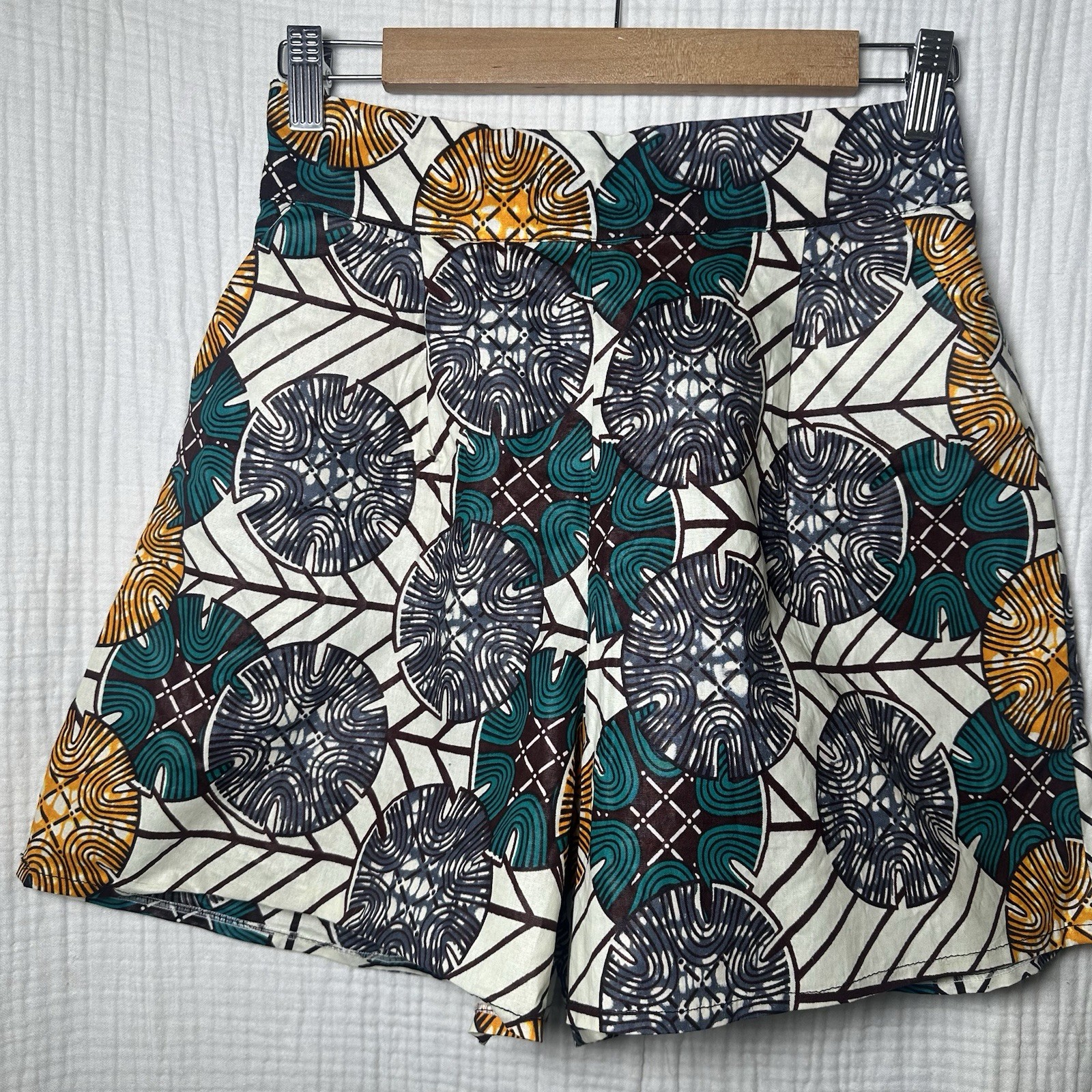 Grass Fields Ankara African Wax Spirals SHORTS Womens-10-Elastic-High Quality