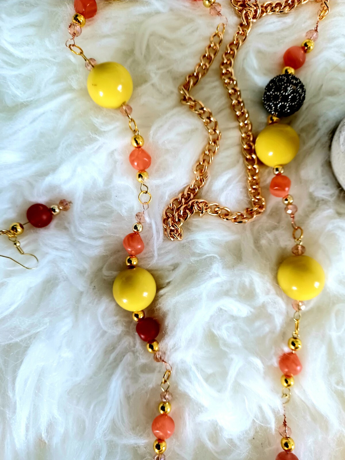 Trendy, versatile and Luxury long chain-bead necklace and earring set