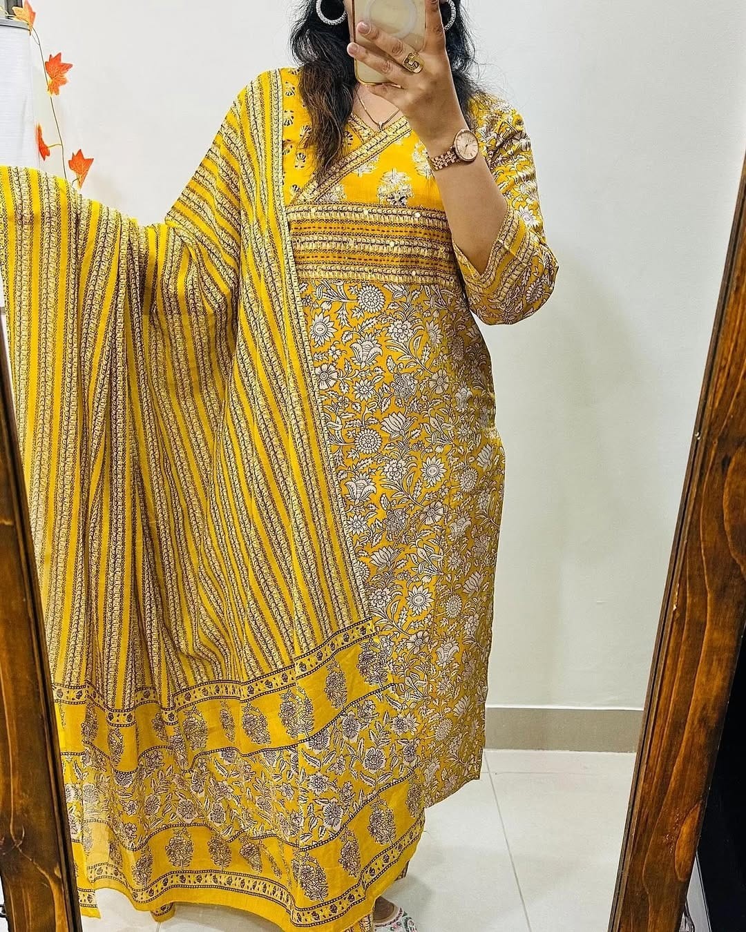 Pakistani Designer cotton Kurta with Pant and Dupatta set, Hand Printed Suit