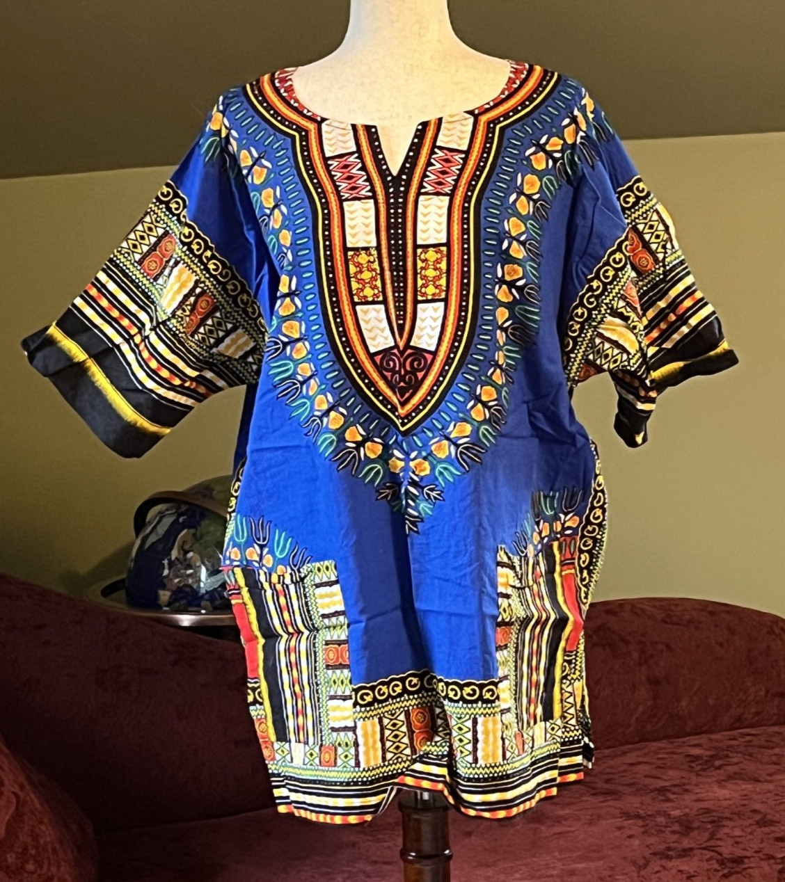 XL Dashiki African Shirt 100% Cotton Unisex Blue Red Gold Orange