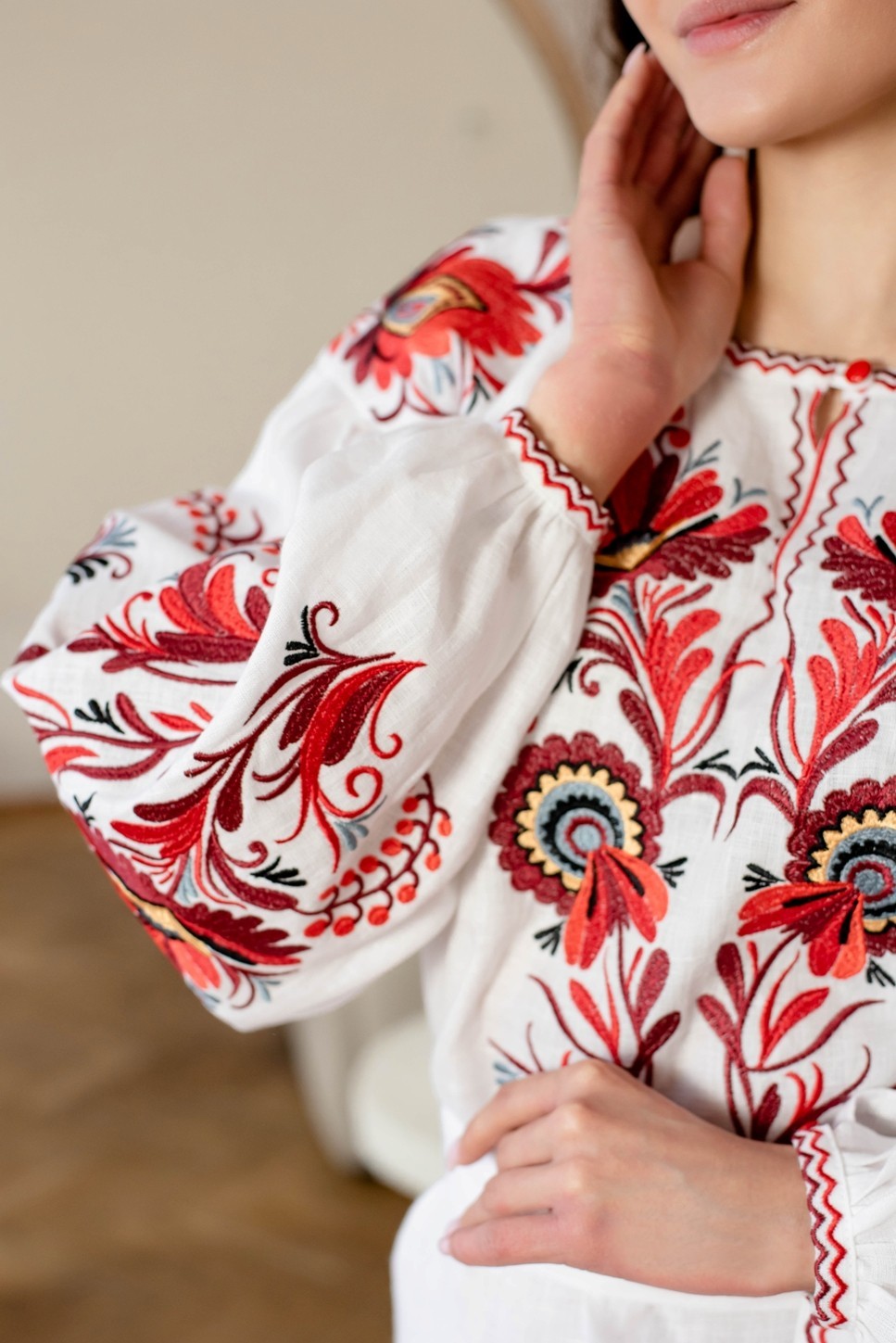 Ukrainian Vyshyvanka Linen Dress Floral Embroidered Maxi Boho Folk Clothing