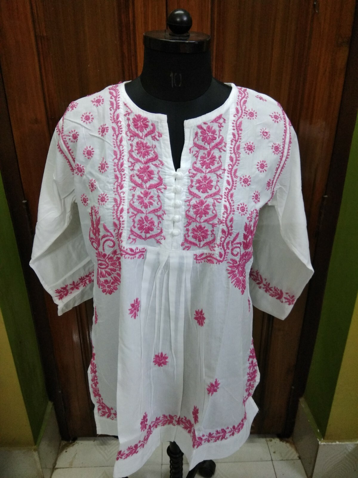 CROCHET BUTTON M 40 HANDMADE 100%COTTON ETHNIC TOP KURTA KURTI CHIKAN EMBROIDERY