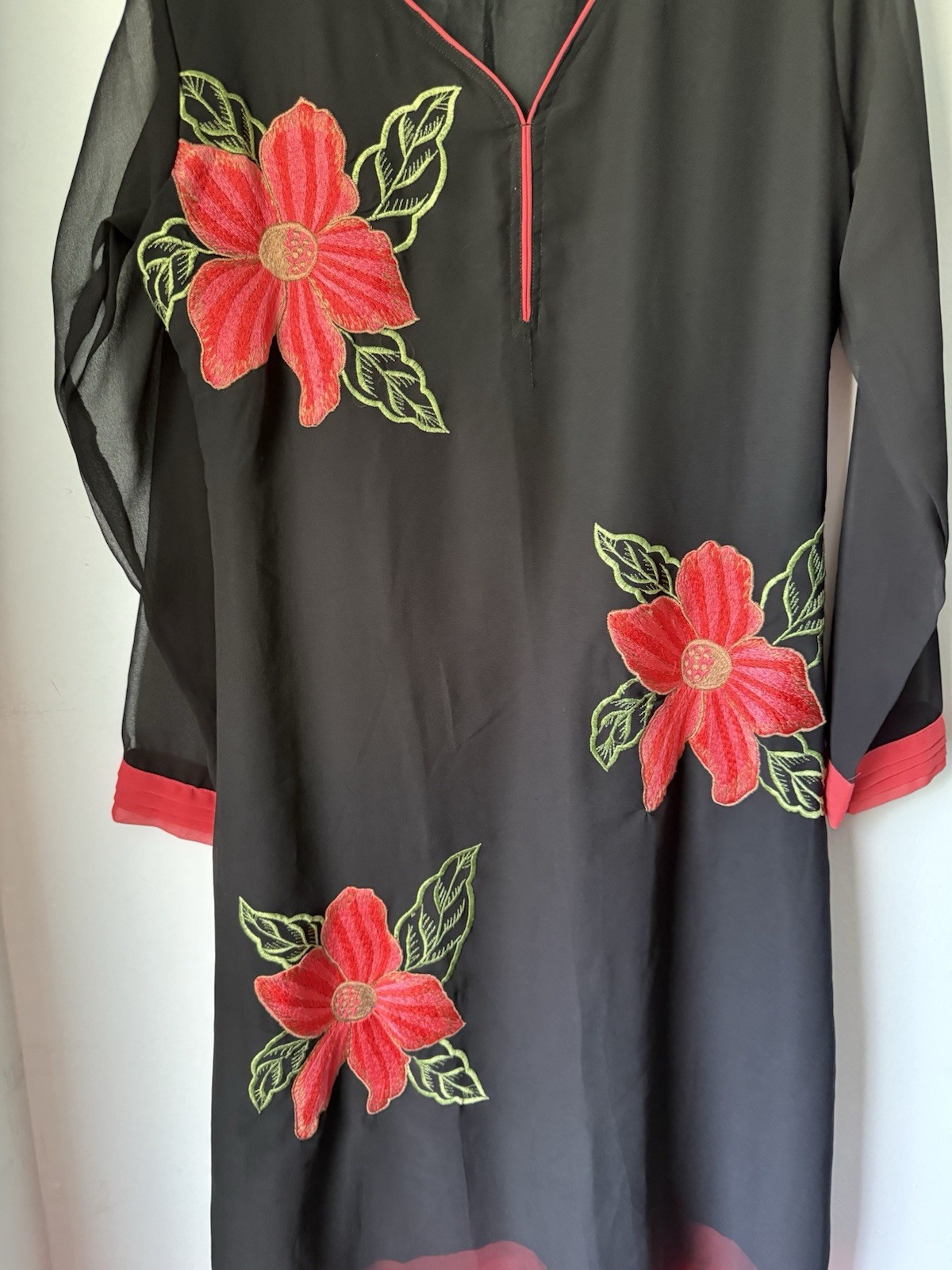 Ray Boutique Women Dress Indian Tunic Lined Embroidered Appliqué Flowers Size XL