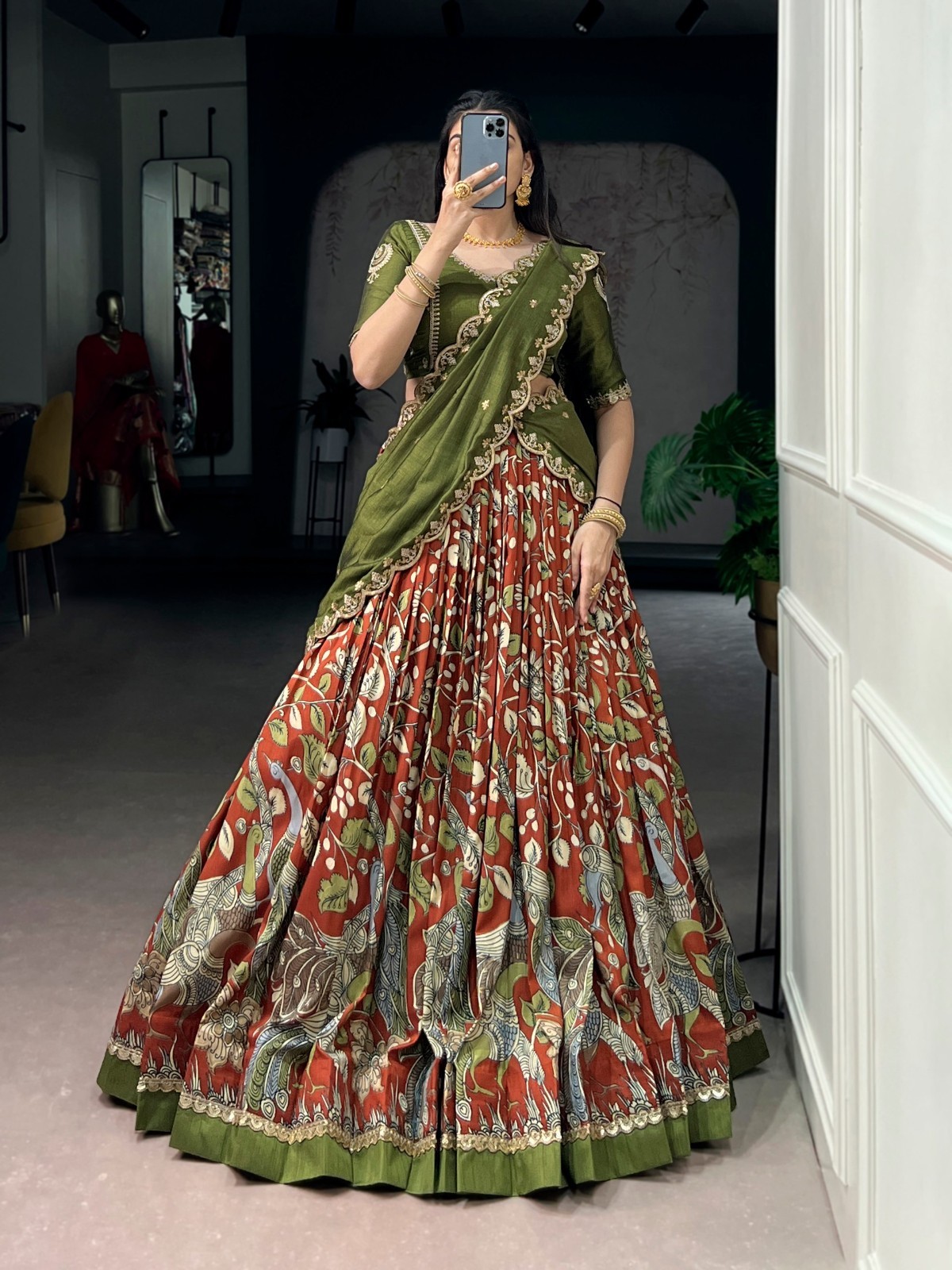 Latest Designer Tasar Silk Lehenga Choli With Dupatta For Indian Festival Wear