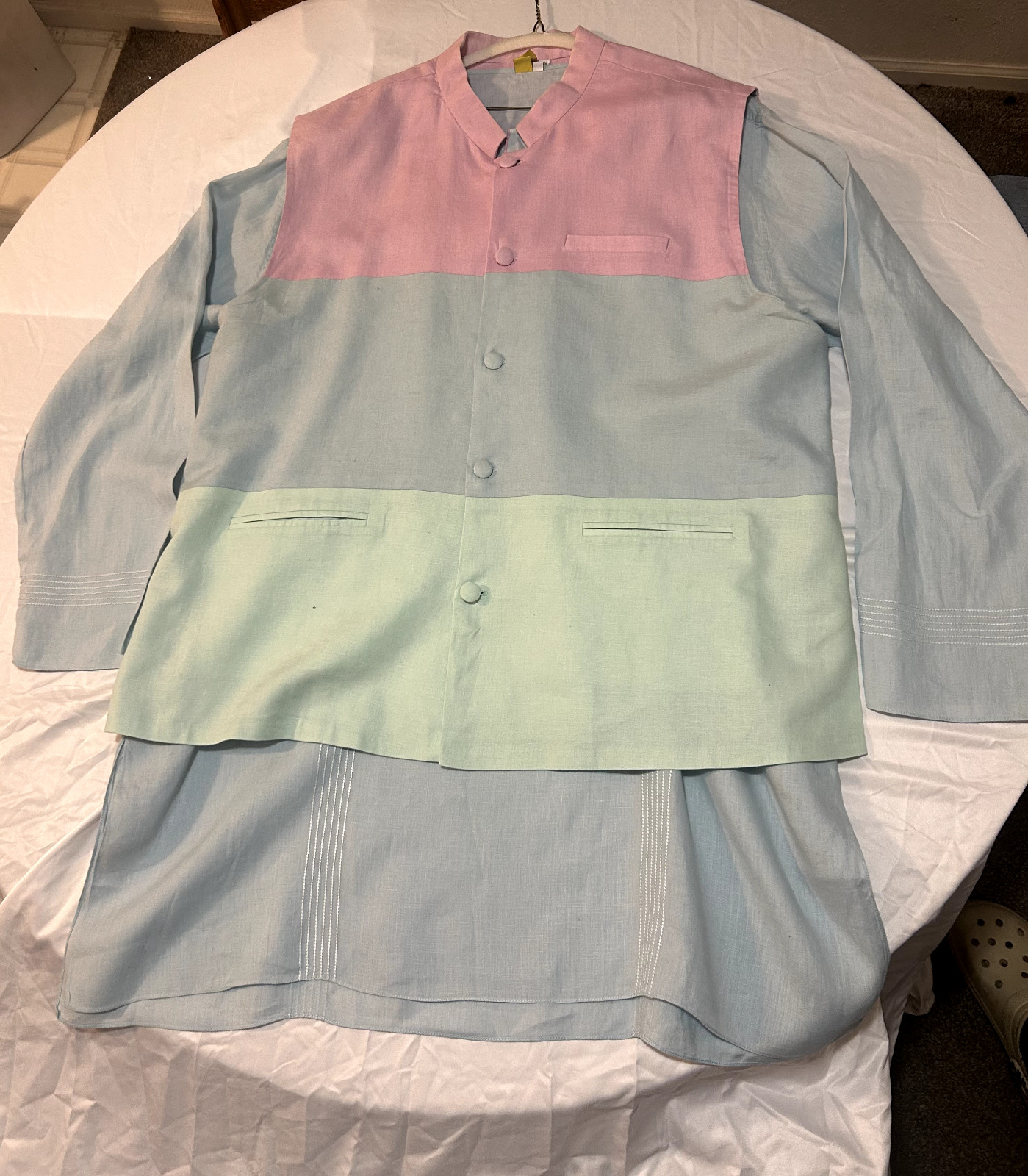 Wendell Rodricks Pale Blue Kurta Set With Bandi Jacket and Pants USA 3XL