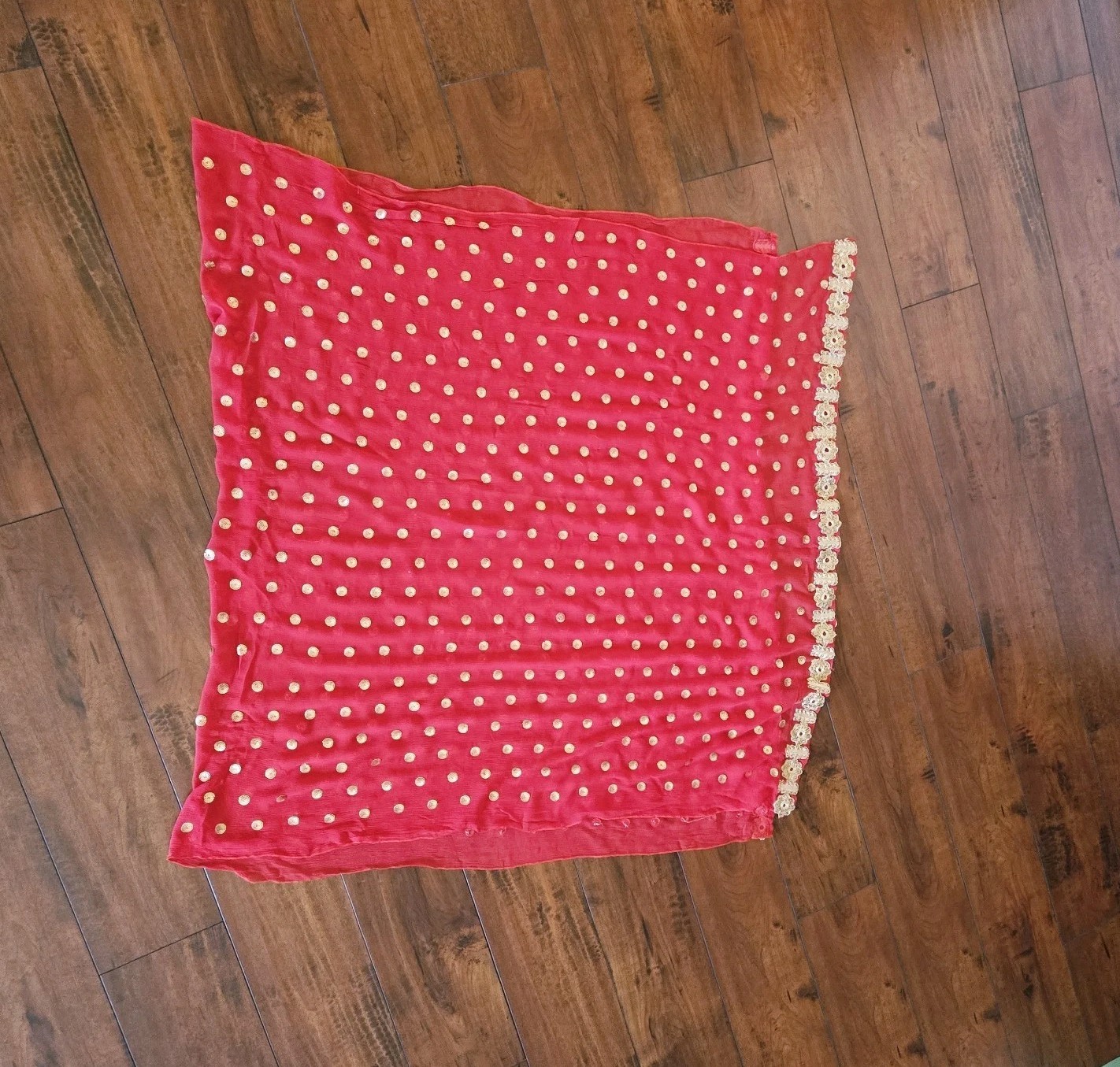 Embroidered Salwar Kameez Dupatta Long Scarf Red Gold Chiffon Party Wear Dress