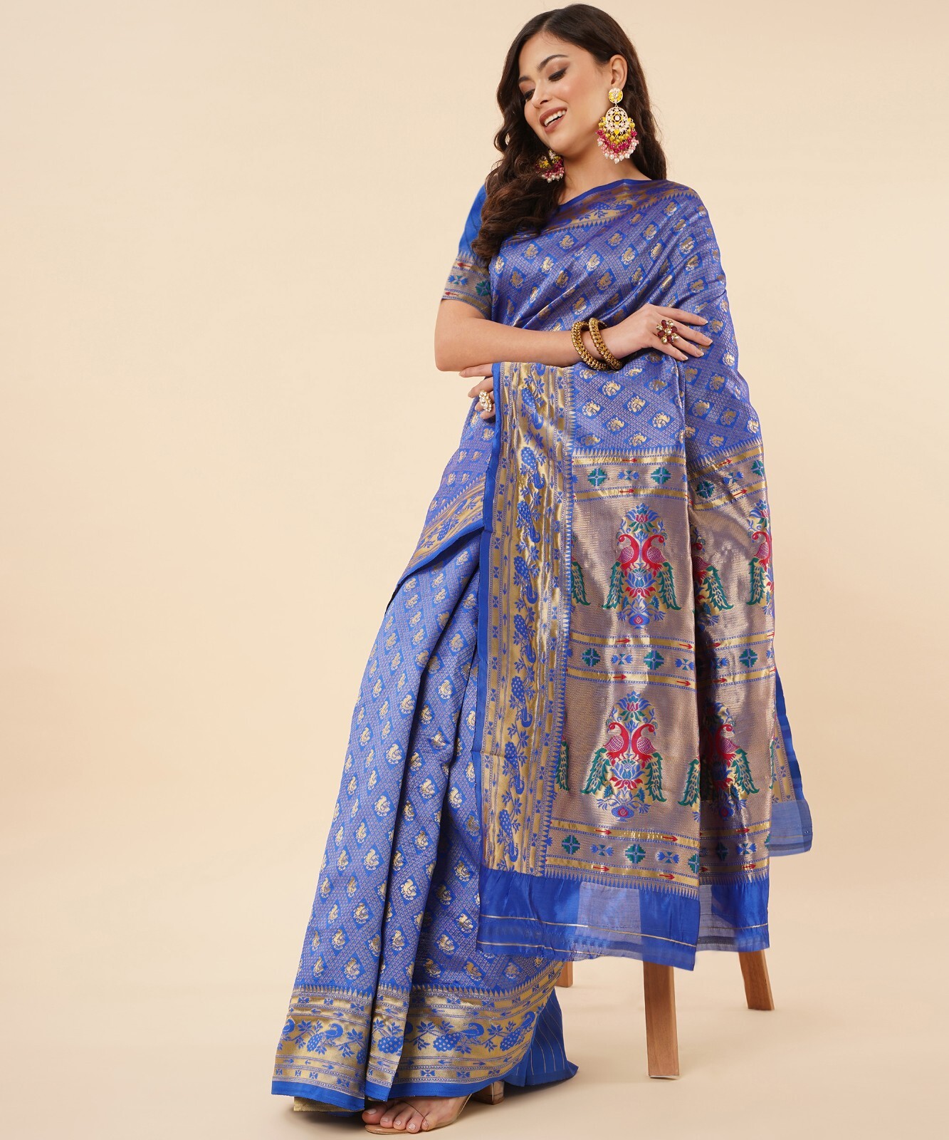Areca Designer Paithni Square Mor Silk saree blouses women Saree Cut – 5.5 Meter