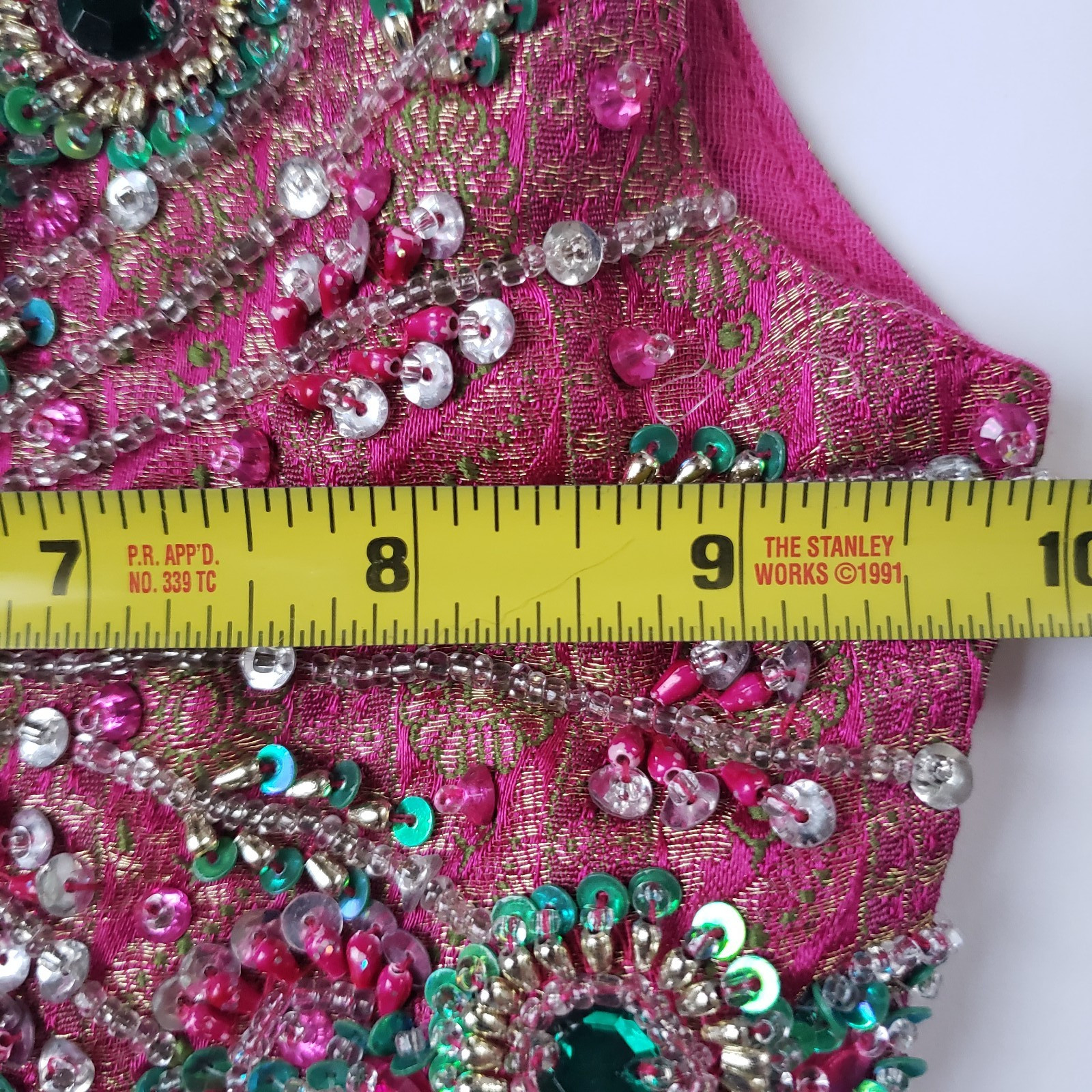 Ranee Girls Indian Chiffon Dress Pink & Green Beaded Sleeveless 20” Length