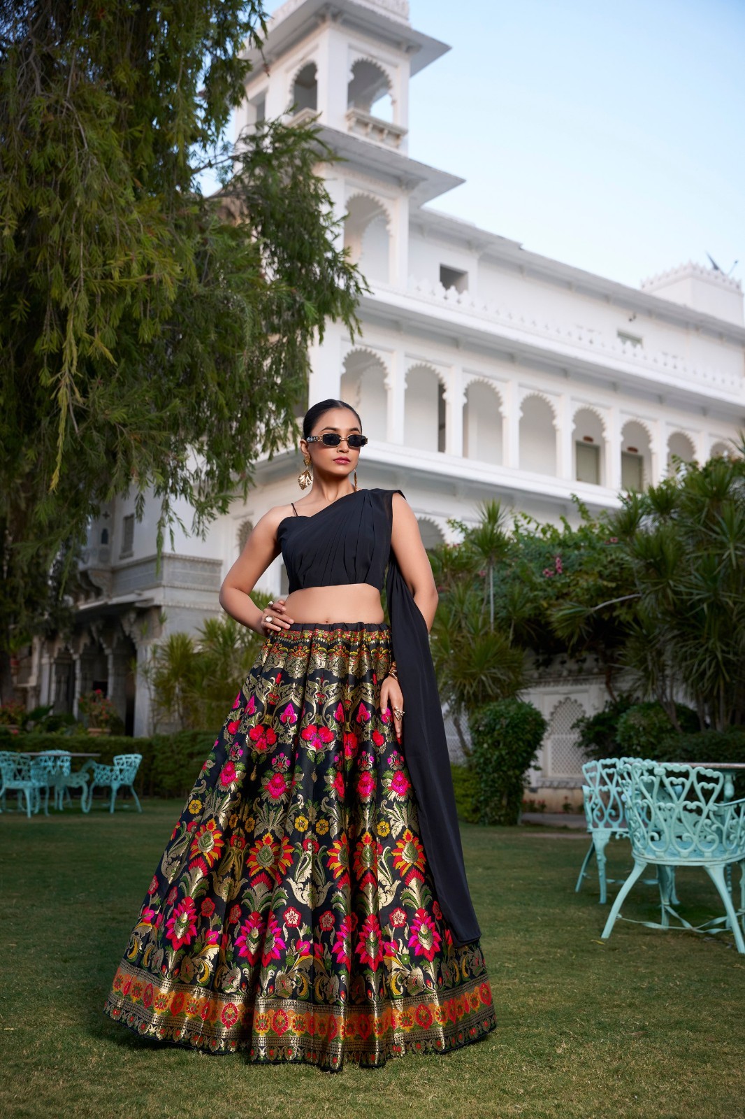 Attractive Party Wear Black Banarasi Silk Lehenga Choli With Dupatta For Women