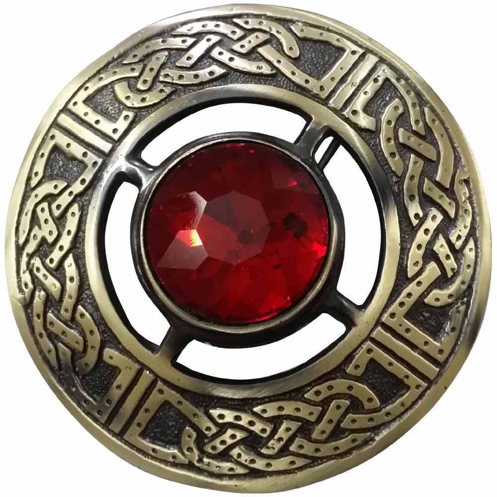 Highland Kilt Fly Plaid Brooch Red Stone Antique 3″/Fly Plaid Celtic Brooches