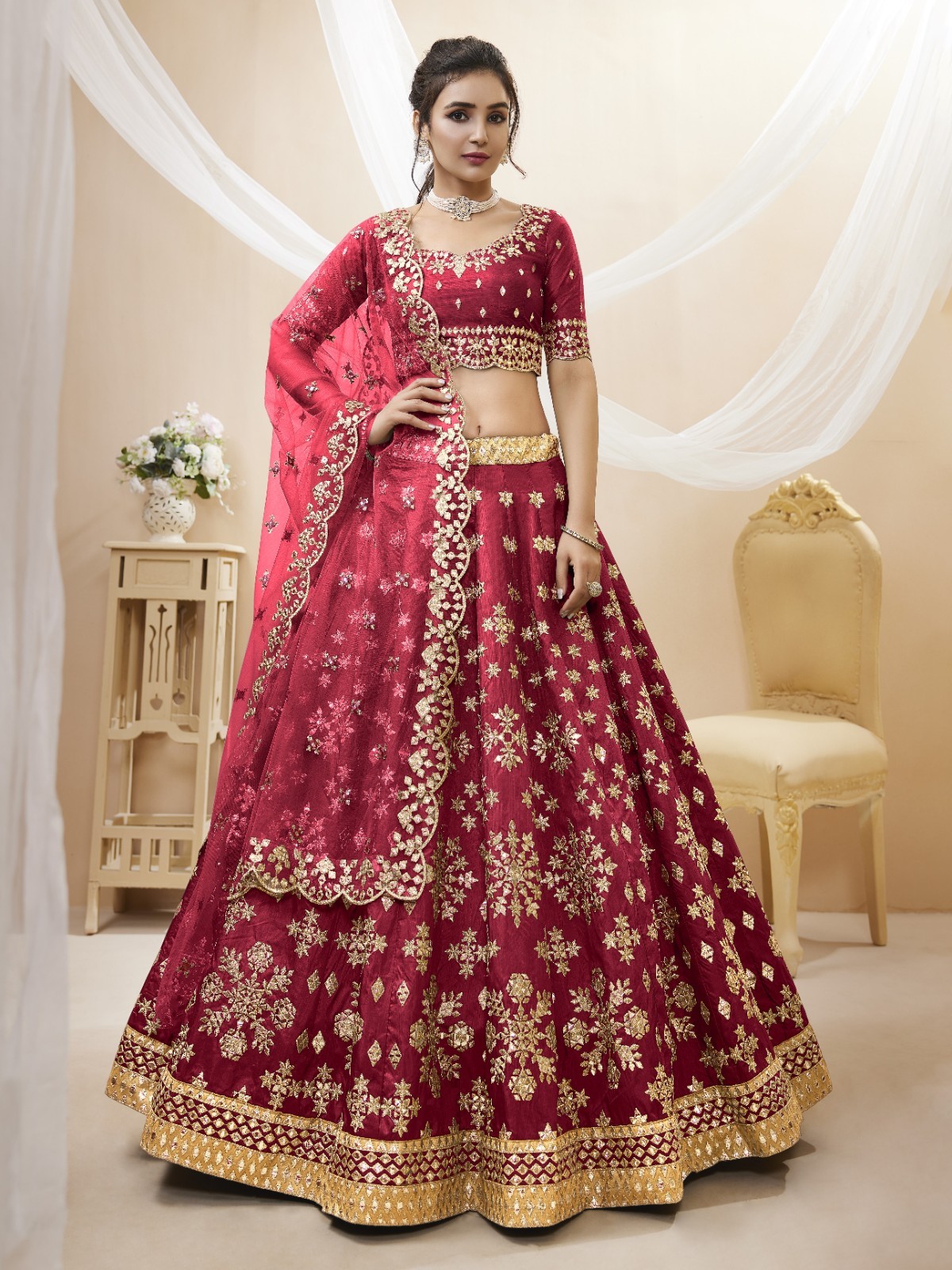 Women’s Red Art Silk Lehenga Choli | Indian Wedding Reception & Sangeet Global