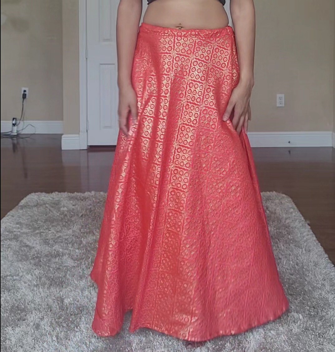 Lehenga Skirt, pinkish orange, banarsi style and light weight! Maxi skirt