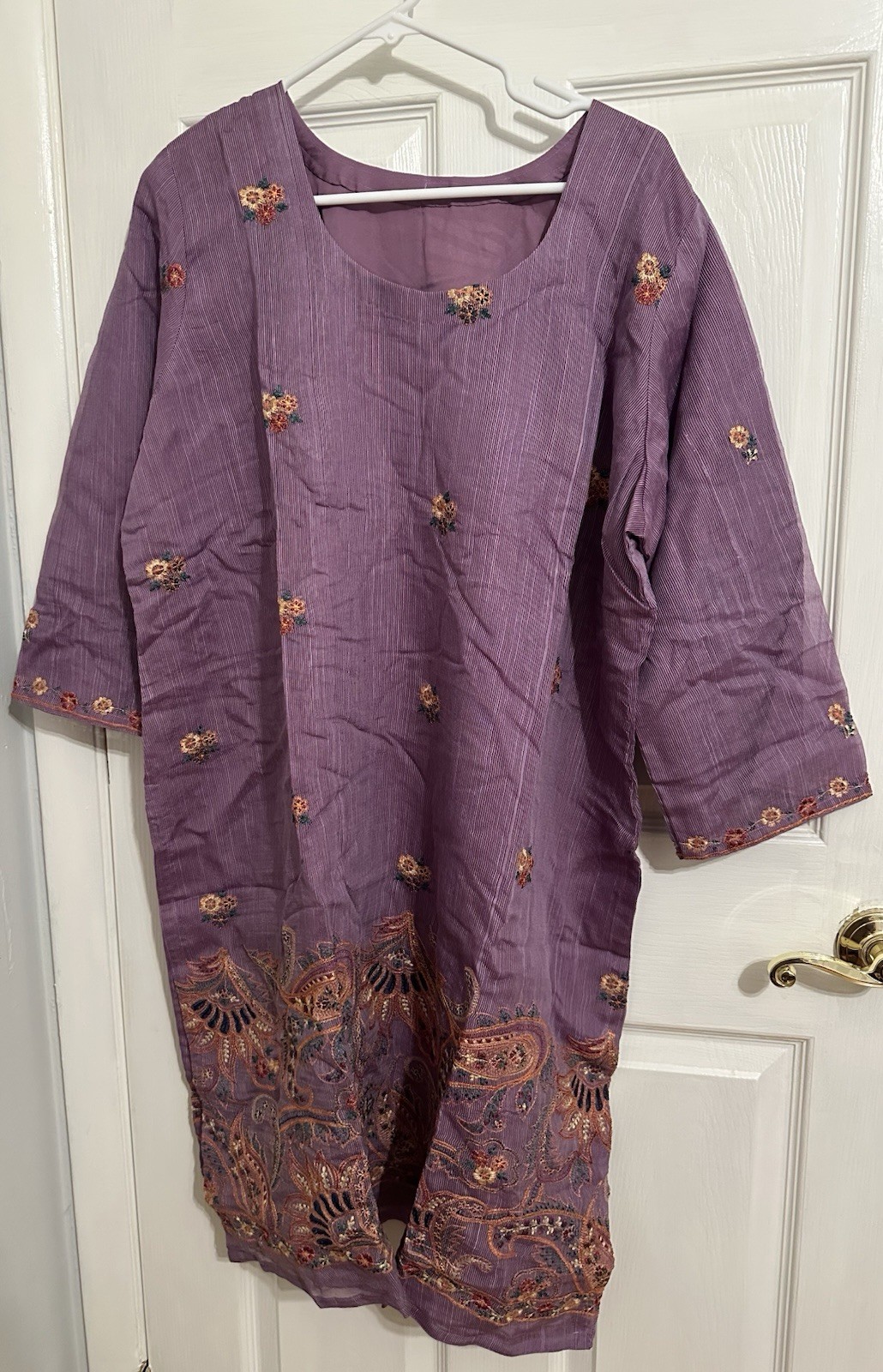 Purple Embroidered Cotton Blend Salwar Kameez with Dupatta for Women