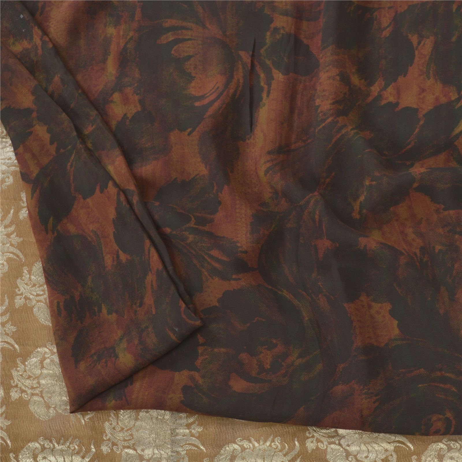 Sanskriti Vintage Brown-Black 100% Pure Georgette Saree Floral Print & Woven 6Yd