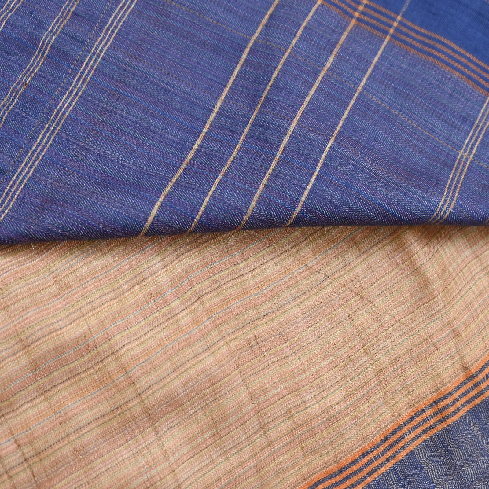 Vintage Blue beige Green Wool Saree Indian Pure Wool Floral Woven Fabric 5 Yard